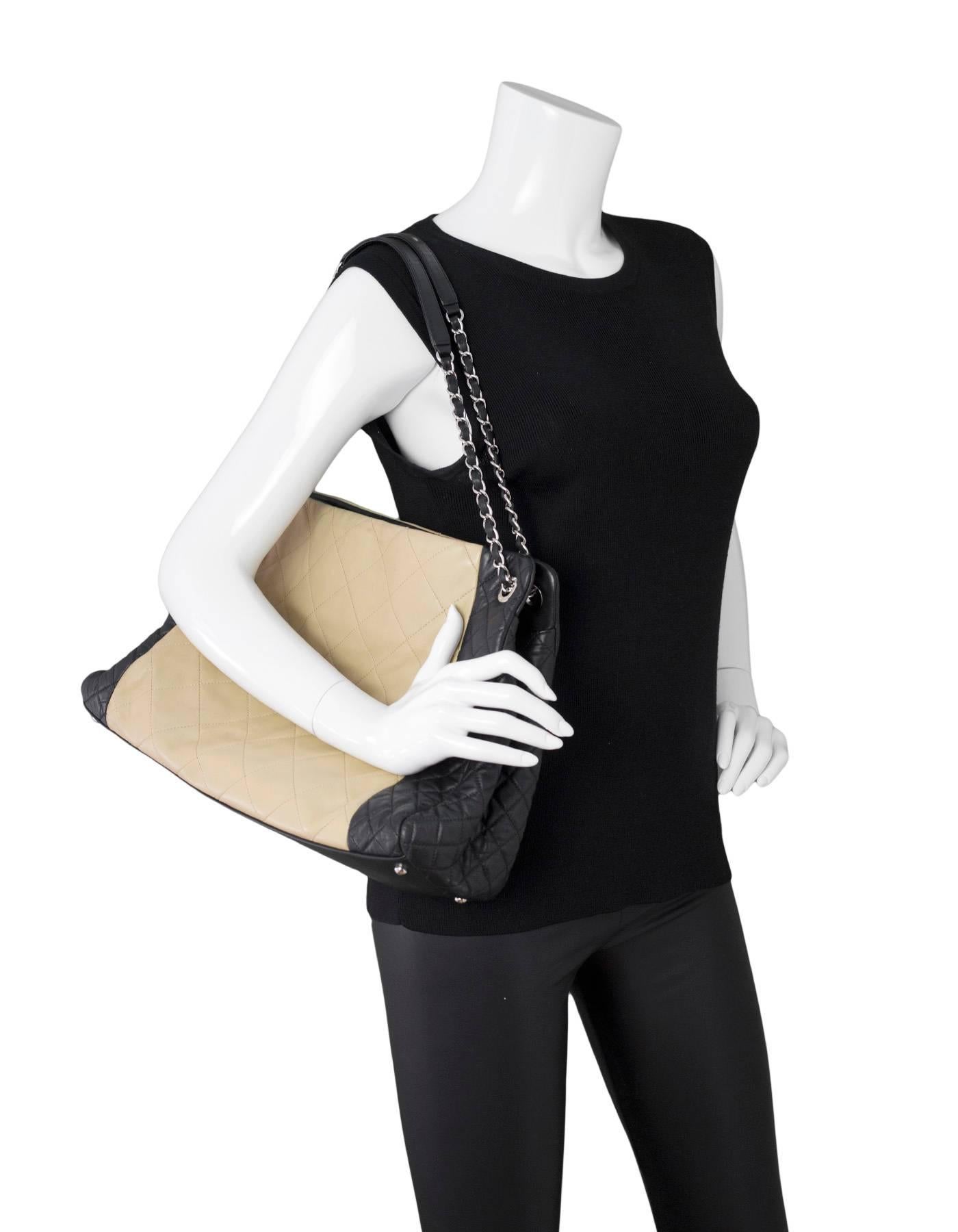 Chanel Beige & Black Quilted Leather Tote Bag 5