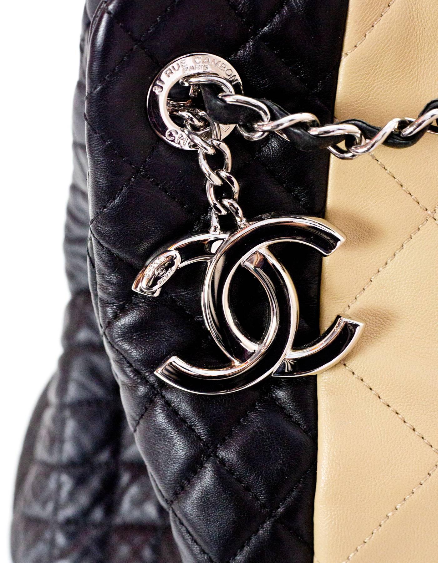 Chanel Beige & Black Quilted Leather Tote Bag 2