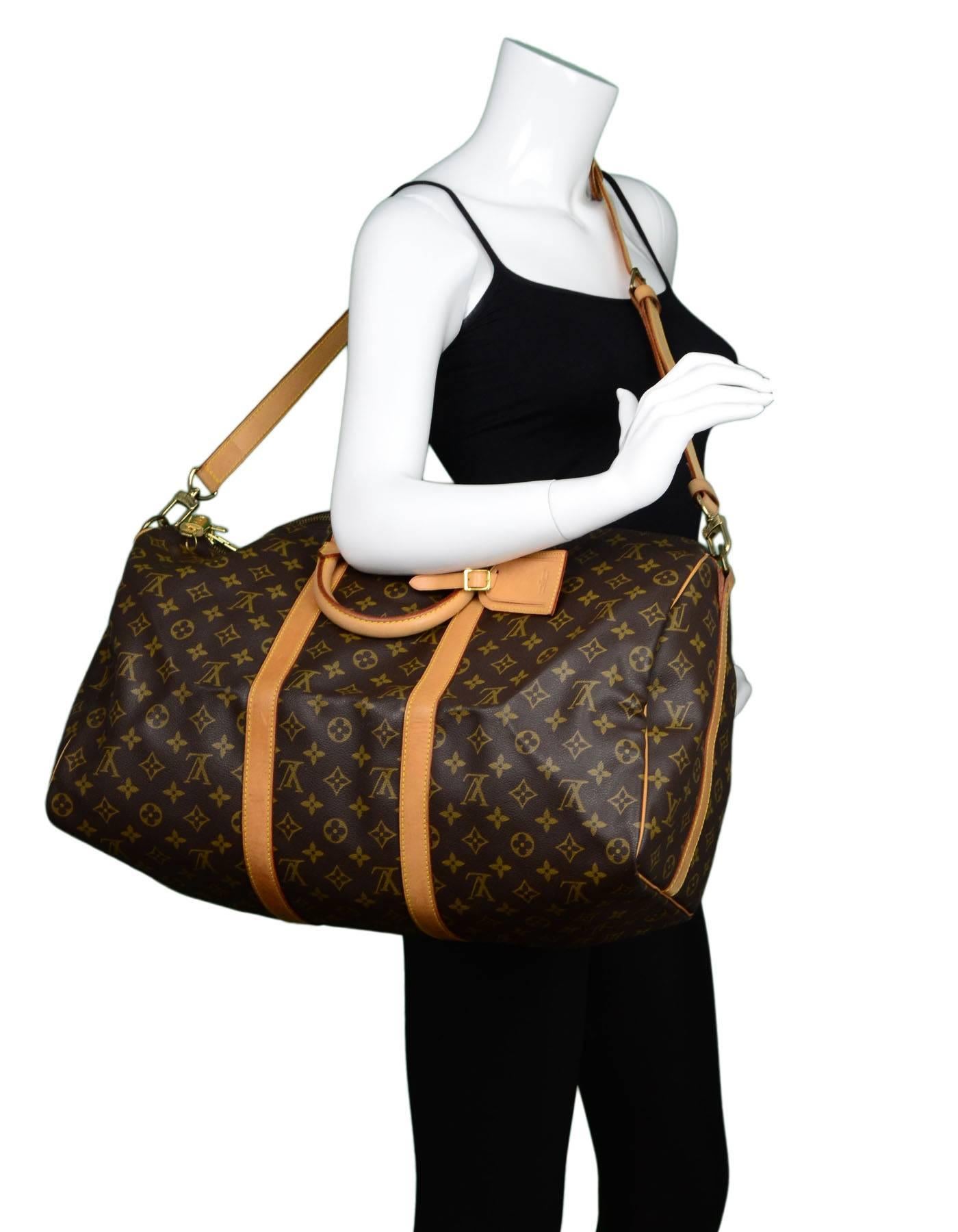 Women's or Men's Louis Vuitton Monogram Keepall Bandouliere 50 Duffle Bag