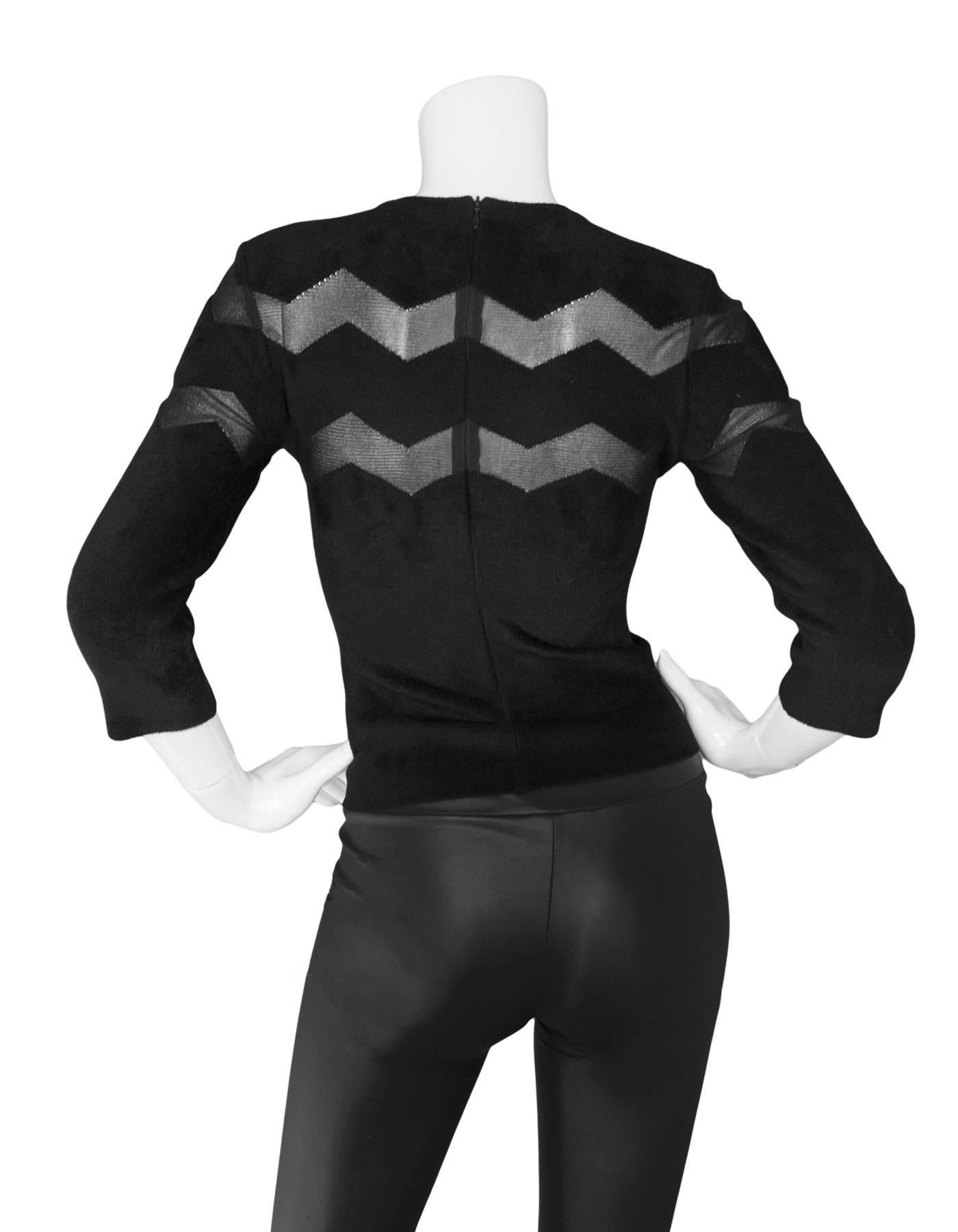 Alaia Black Chevron Mesh Long-sleeve Top Sz IT36 In Excellent Condition In New York, NY
