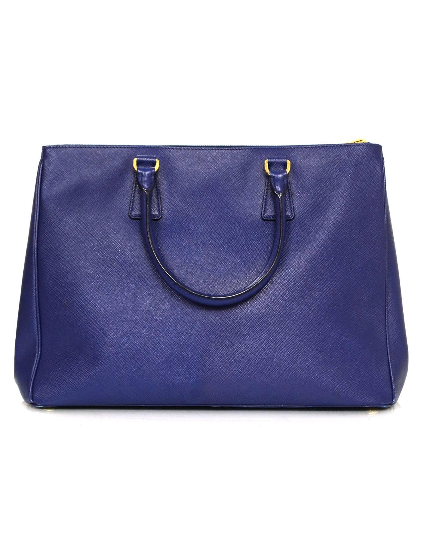 Women's Prada Blue Saffiano Lux Double Zip Tote Bag with GHW