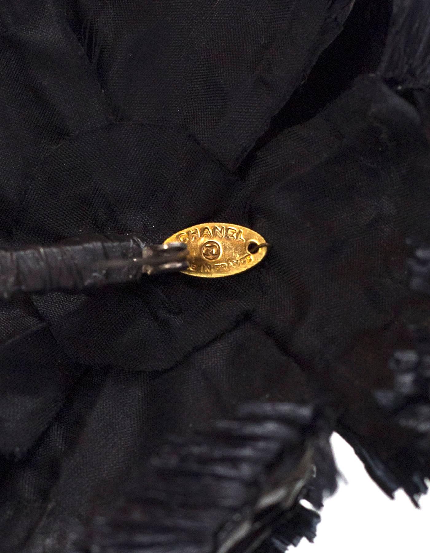 Women's Chanel Black Raffia Camelia Brooch Pin