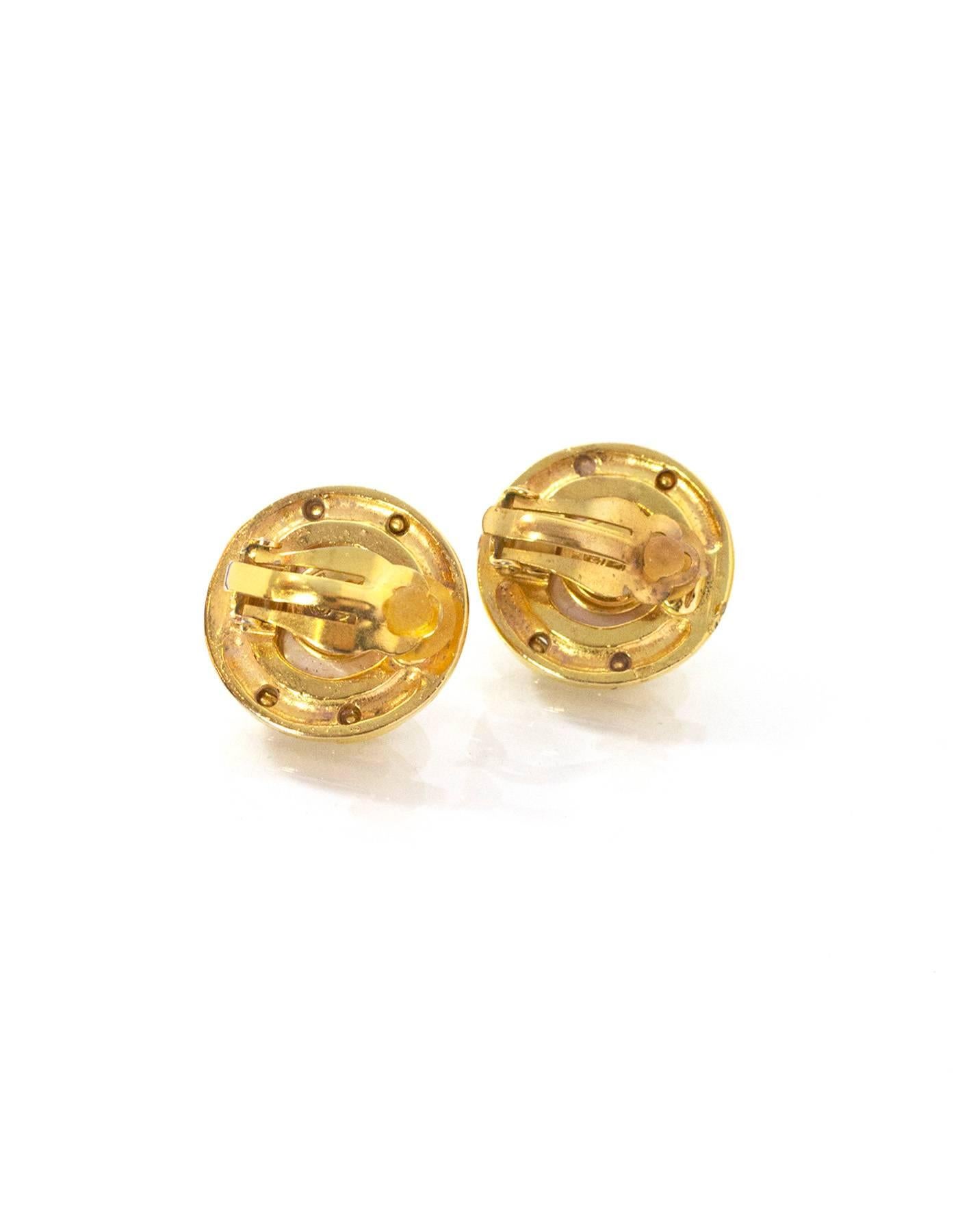 Chanel Vintage Goldtone & Faux Pearl CC Clip On Earrings  In Excellent Condition In New York, NY