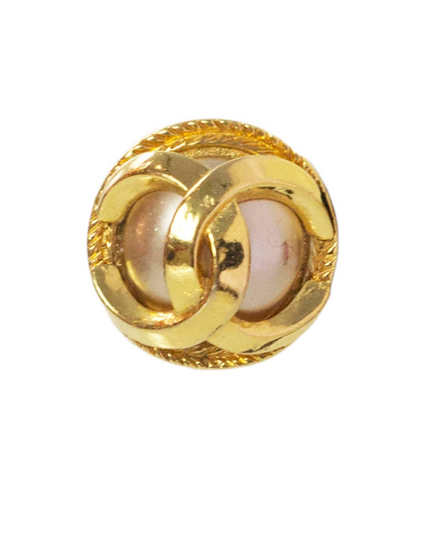 Women's Chanel Vintage Goldtone & Faux Pearl CC Clip On Earrings 