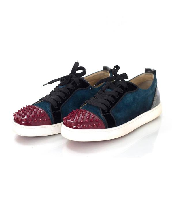 Christian Louboutin Teal and Red Louis Jr Spike Sneakers Sz 40 rt. $795 ...