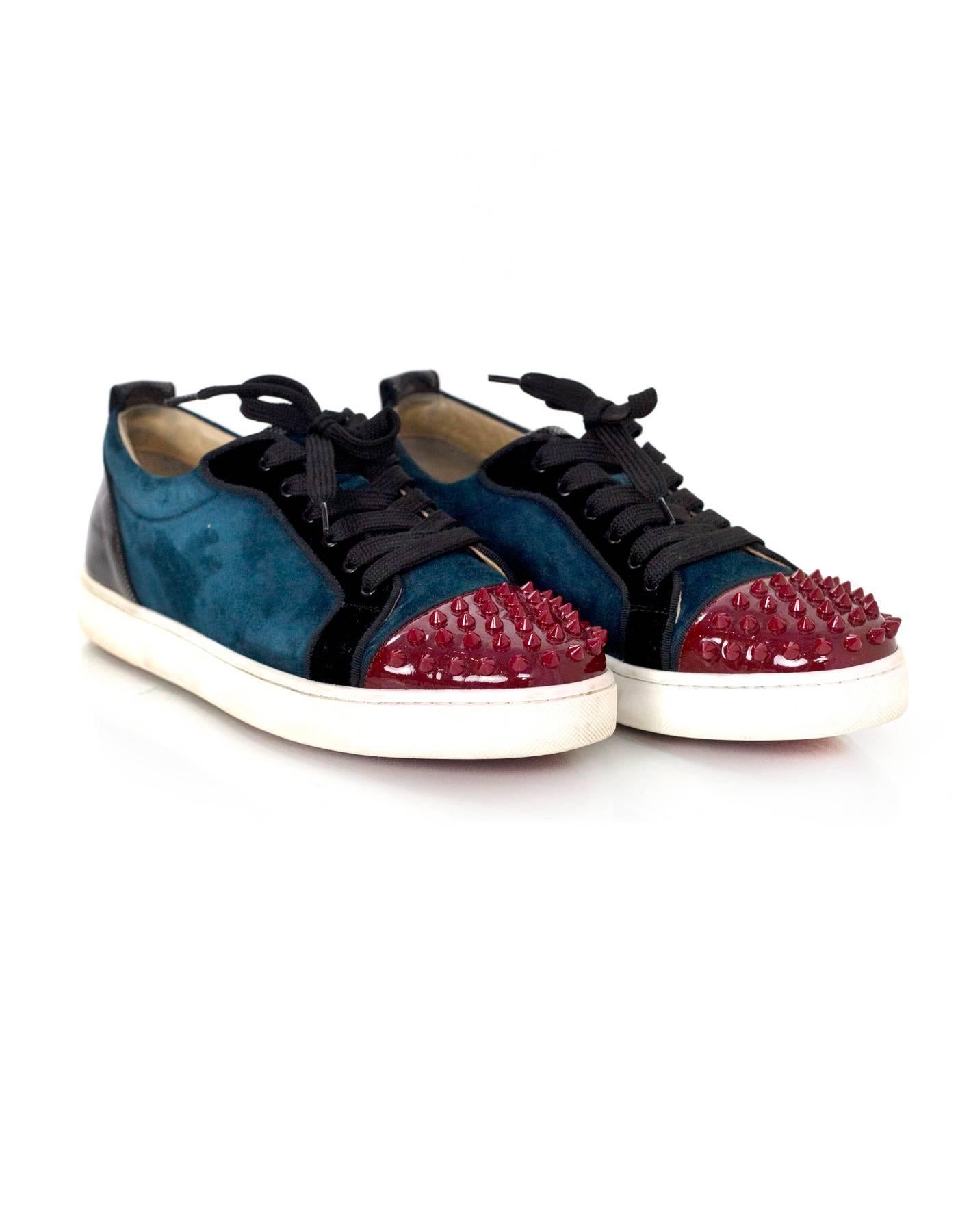 Women's Christian Louboutin Teal & Red Louis Jr Spike Sneakers Sz 40 rt. $795