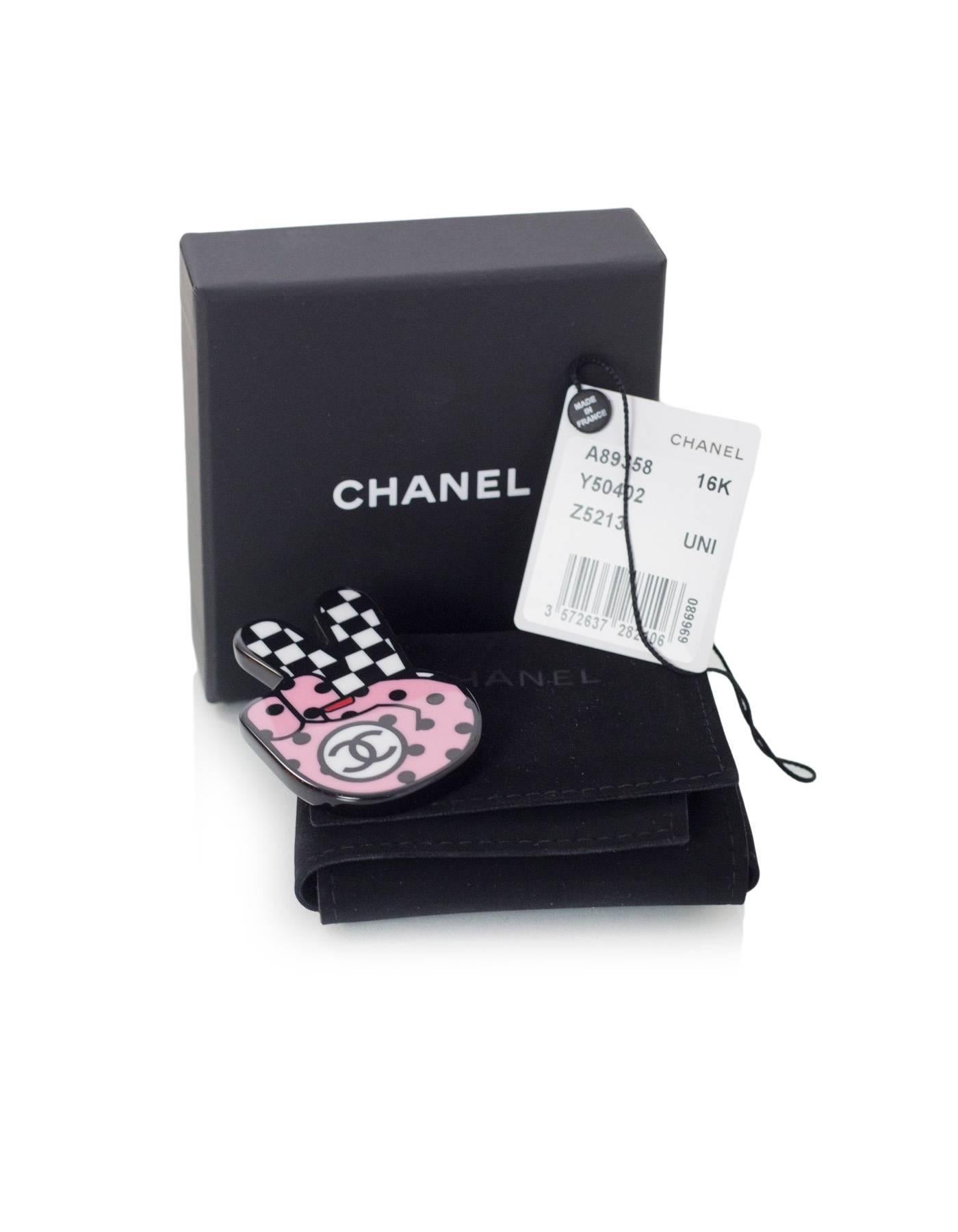 Chanel Pink & Black Peace Emoji Brooch Pin with Box In Excellent Condition In New York, NY