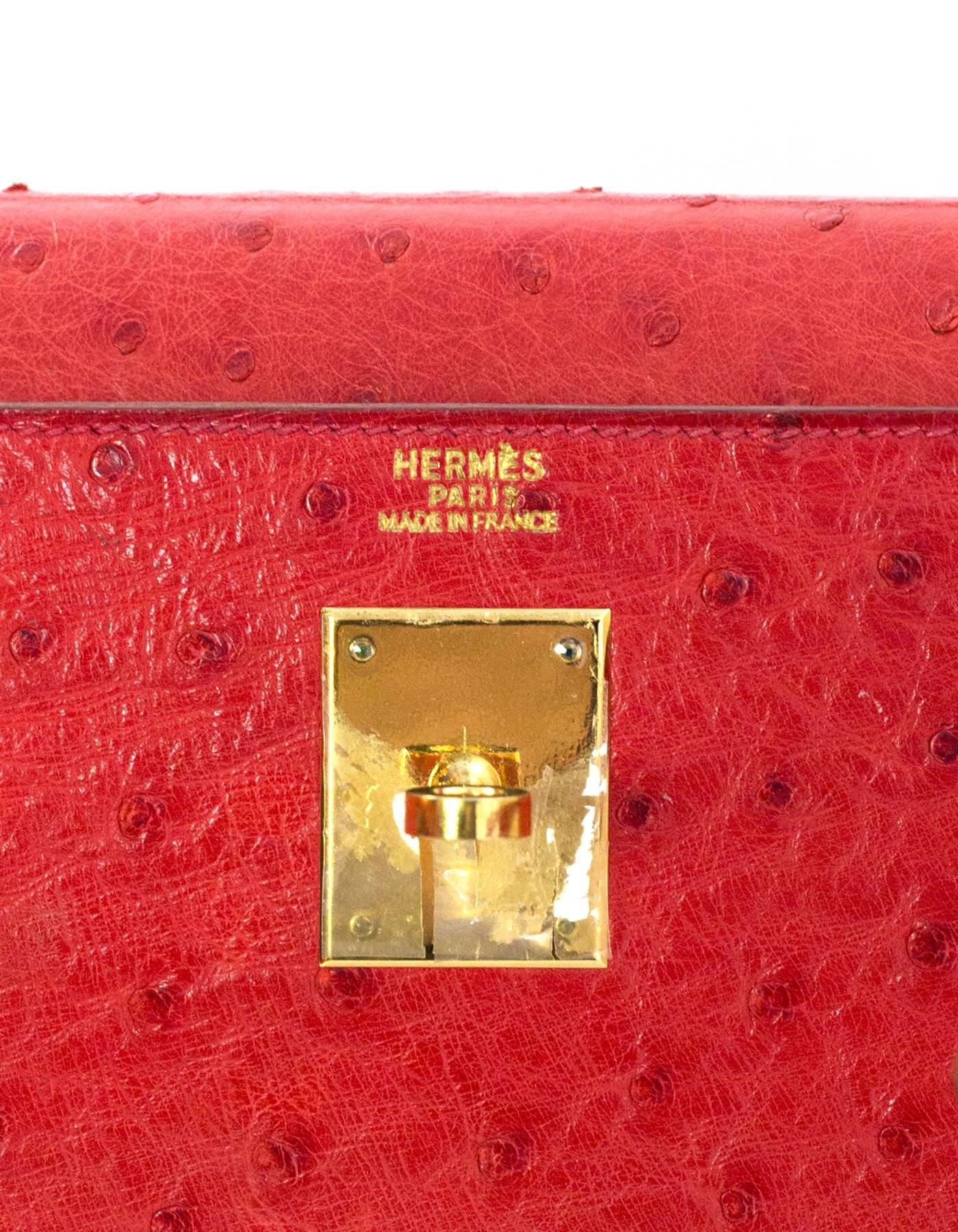 Hermes Red Ostrich Sellier Rigid 32cm Kelly Bag with GHW 4