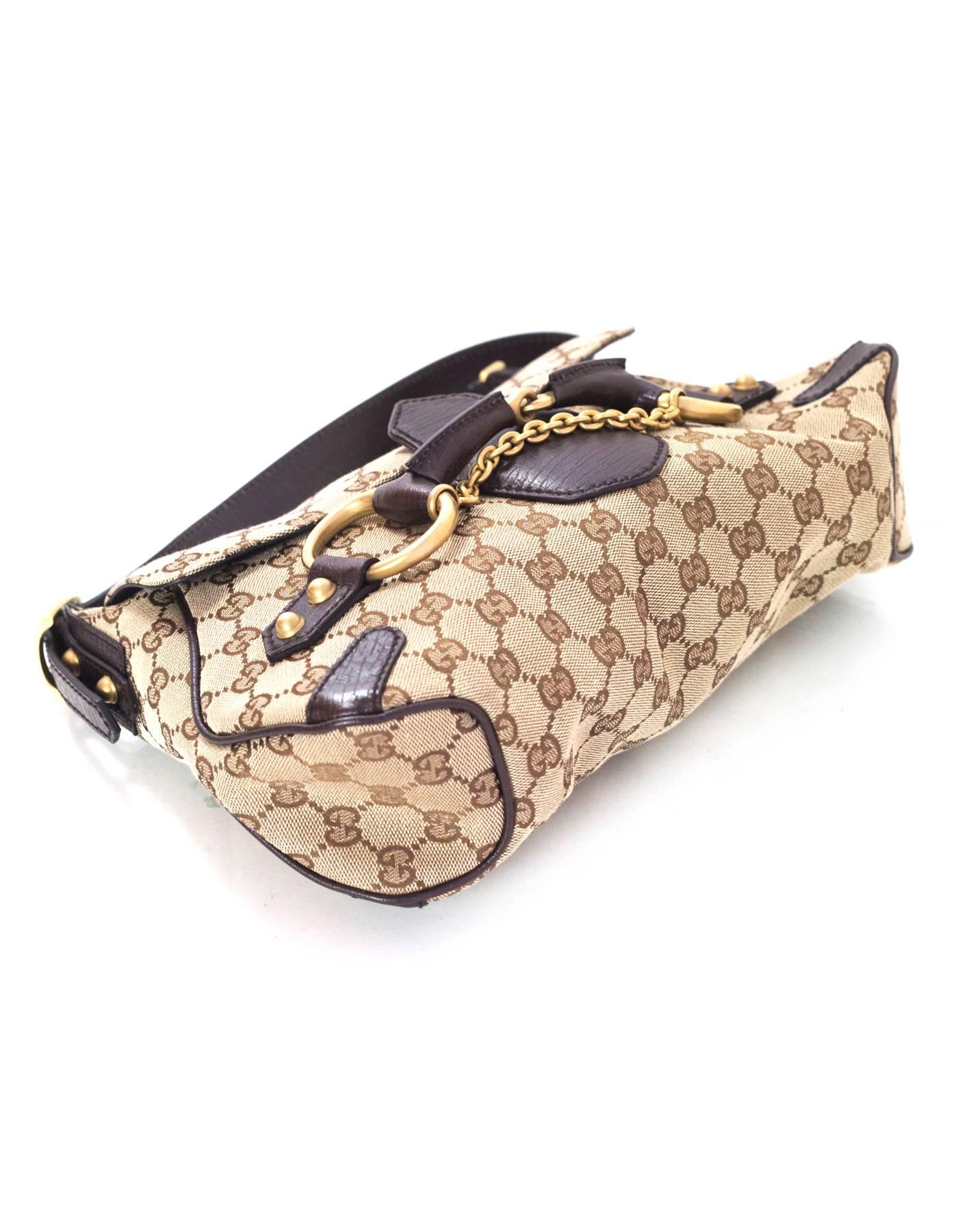 Gucci Brown Monogram Horsebit Flap Bag 1