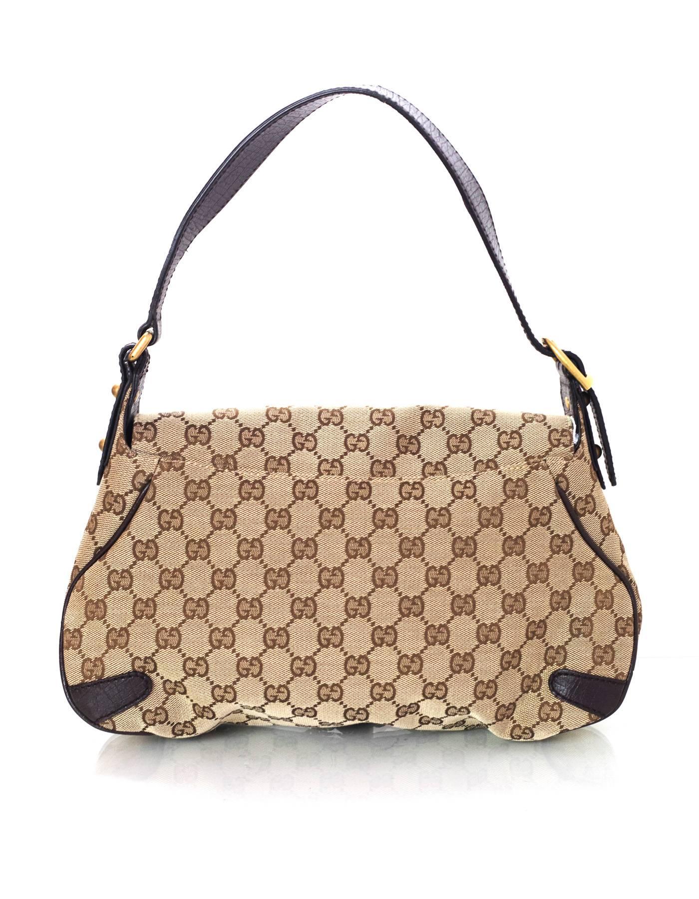 Gucci Brown Monogram Horsebit Flap Bag In Excellent Condition In New York, NY