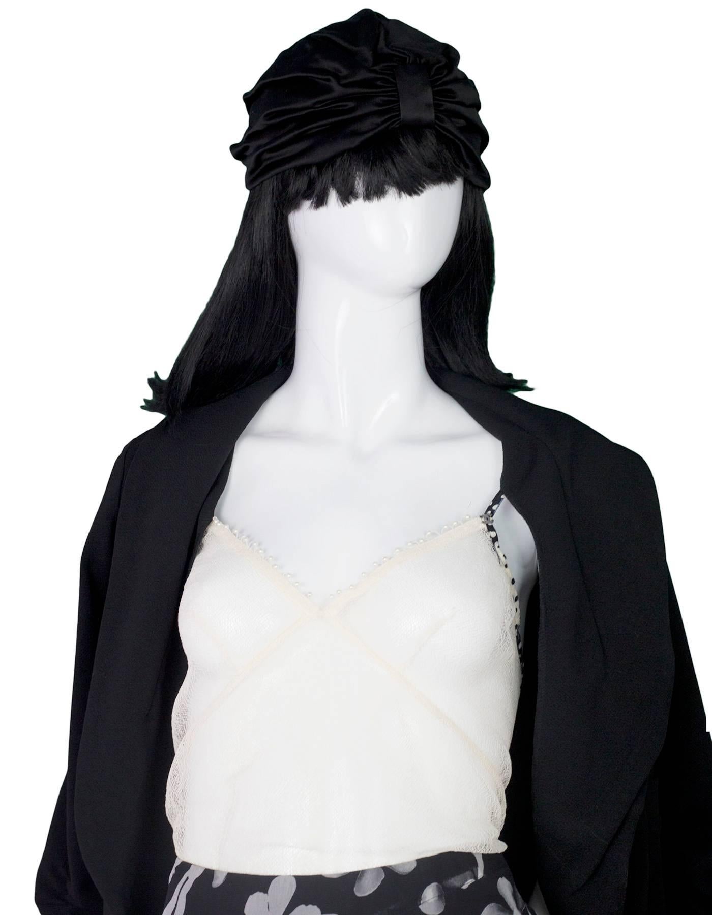 Jennifer Behr Black Satin Turban sz L In Excellent Condition In New York, NY