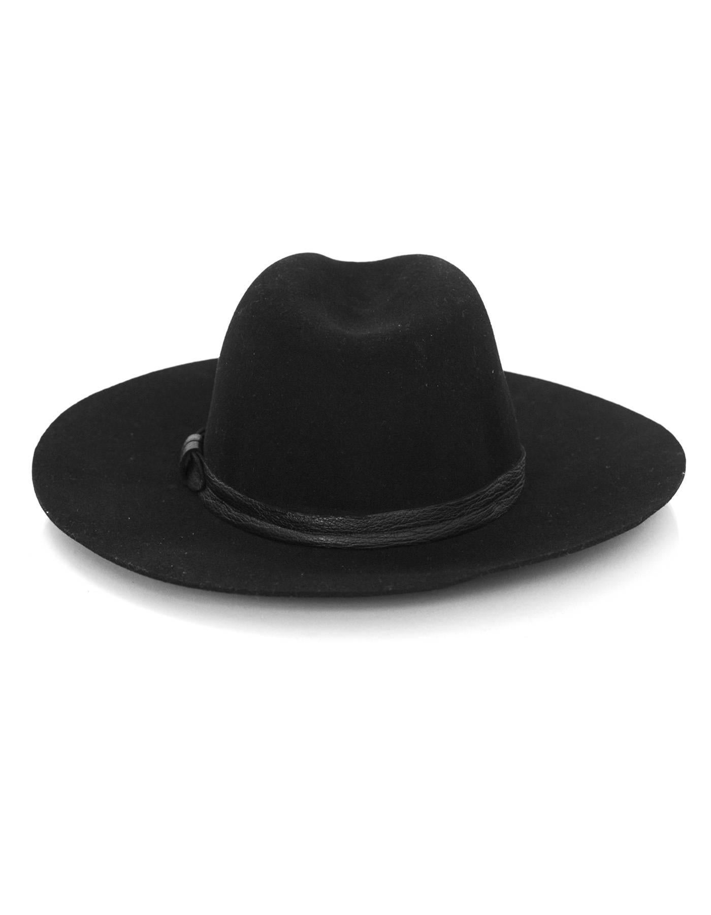 Rag & Bone NEW Black Felt Fedora 
Features leather trim around brim

Made in: USA
Color: Black
Materials: 100% wool
Overall Condition: Excellent- tags still attached

Hat Size: Medium
Diameter: 8"
Circumference: 22.75"
Brim: 3.5"