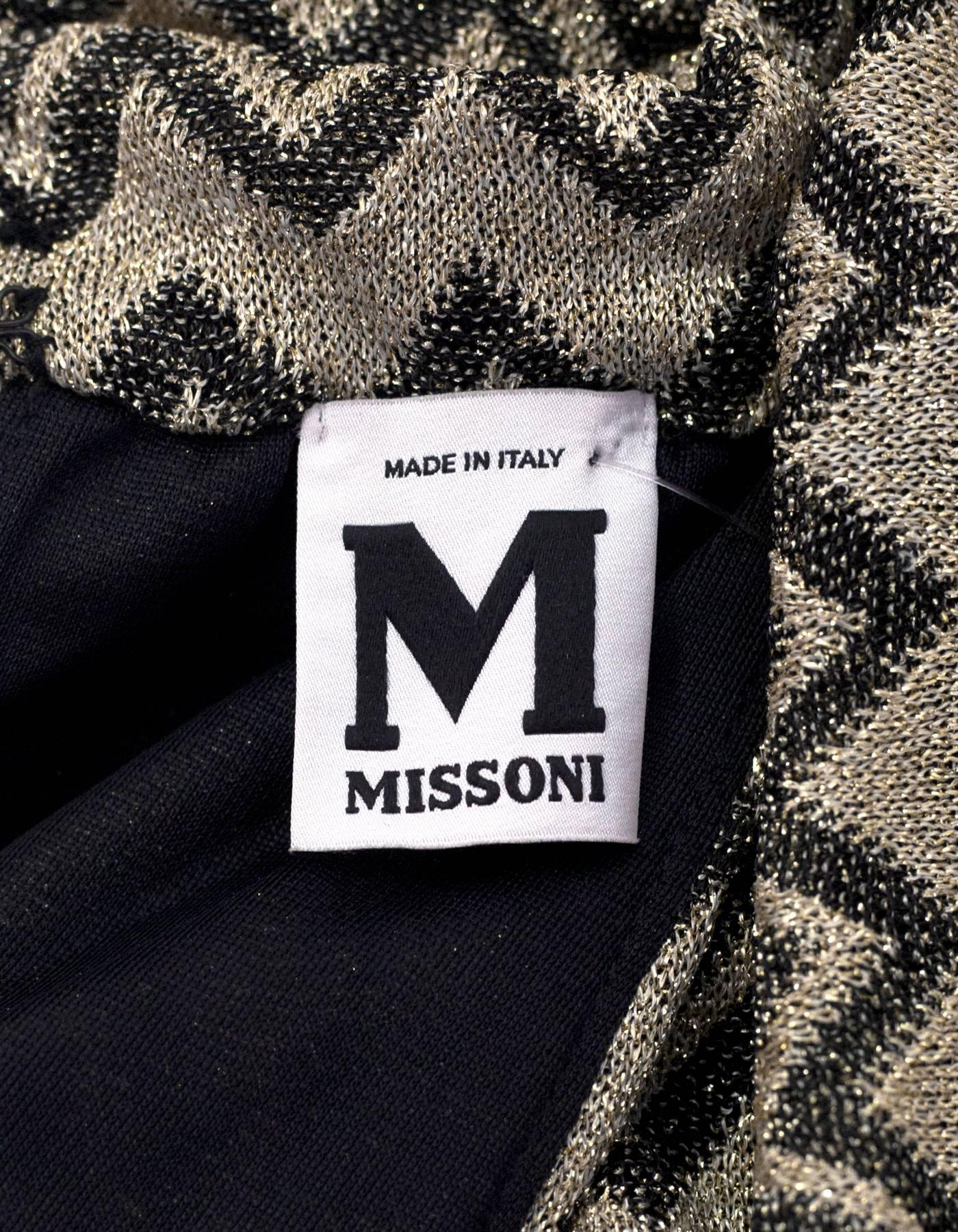 M Missoni Black & Gold Chevron Knit Shift Dress sz US12 In Excellent Condition In New York, NY