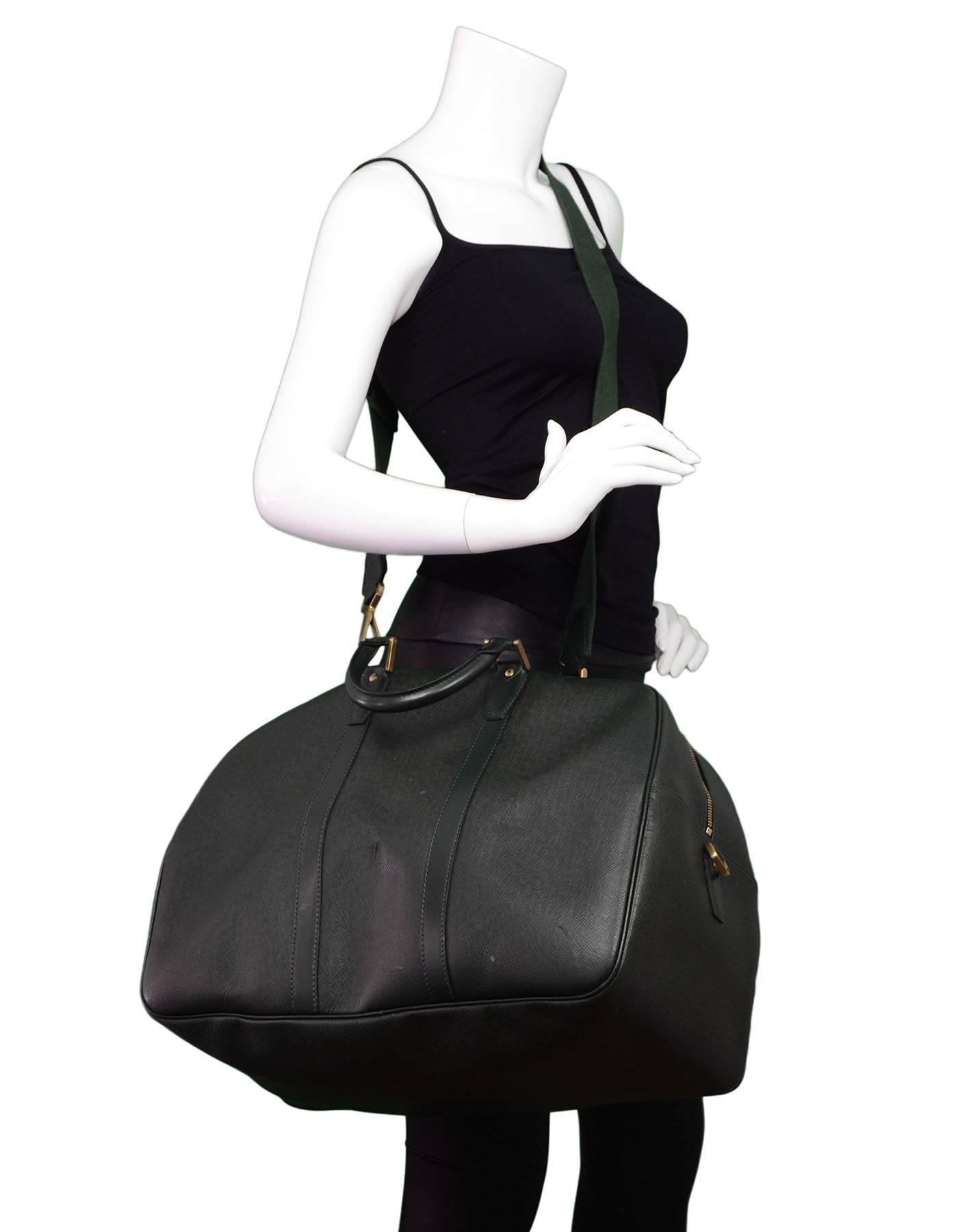 Louis Vuitton Green Taiga Leather Large Bowler Duffle Weekender Bag 3