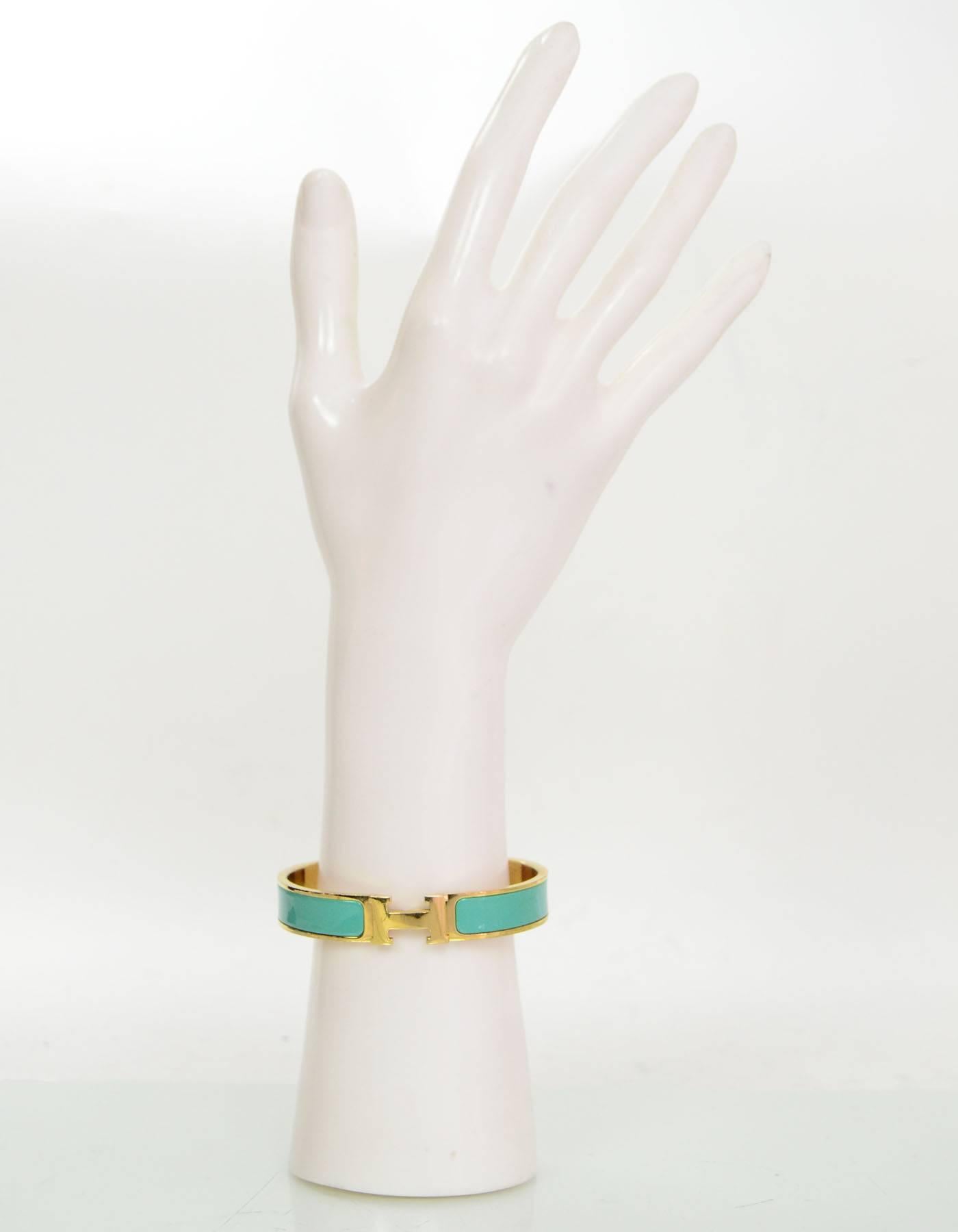 Hermes Turquoise & Gold Narrow H Clic Clac Bangle Bracelet GM In Good Condition In New York, NY