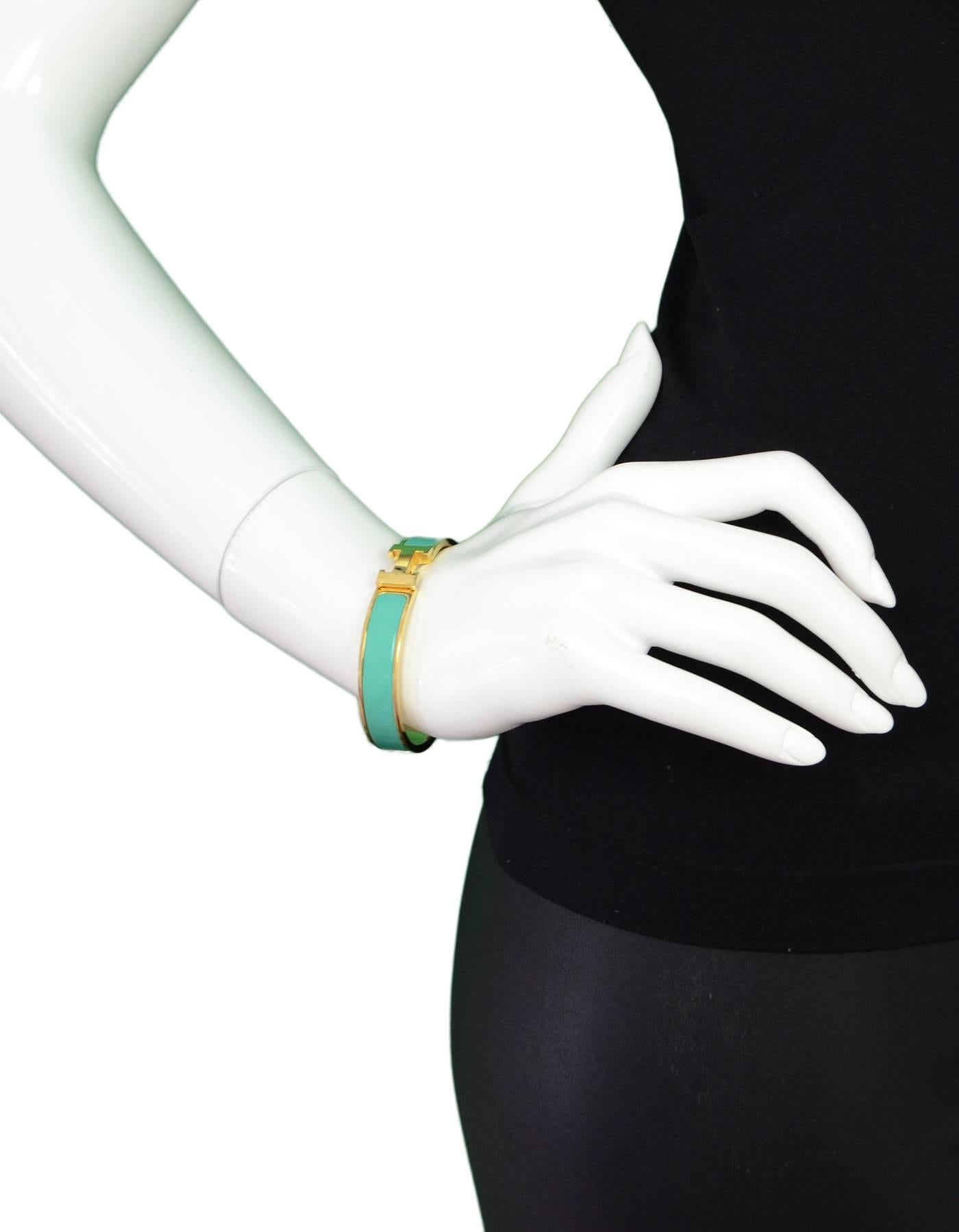 Women's Hermes Turquoise & Gold Narrow H Clic Clac Bangle Bracelet GM