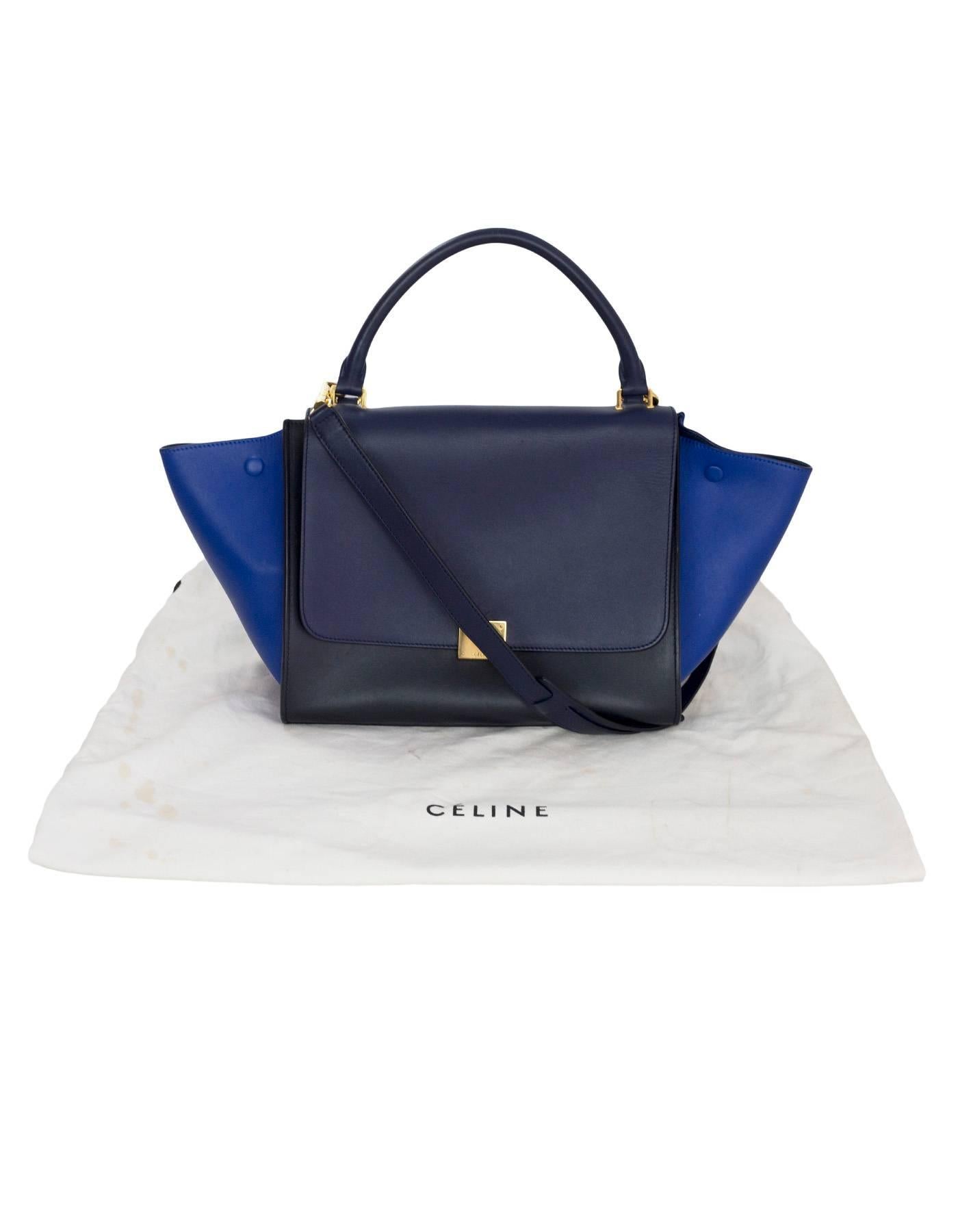 Celine Blue/Black/Navy Tri-Color Leather Medium Trapeze Bag w/ Strap 3