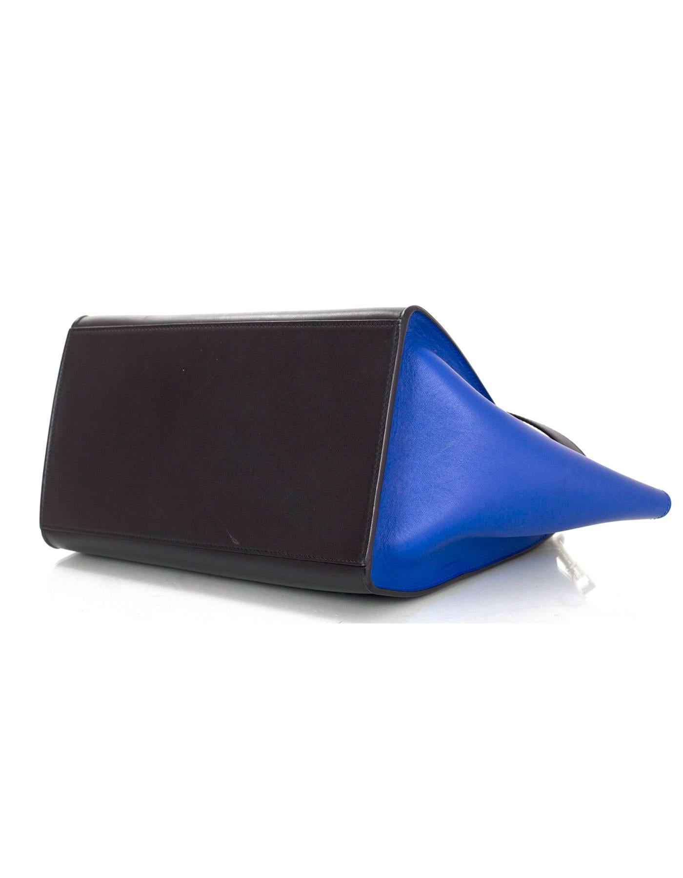 Women's Celine Blue/Black/Navy Tri-Color Leather Medium Trapeze Bag w/ Strap