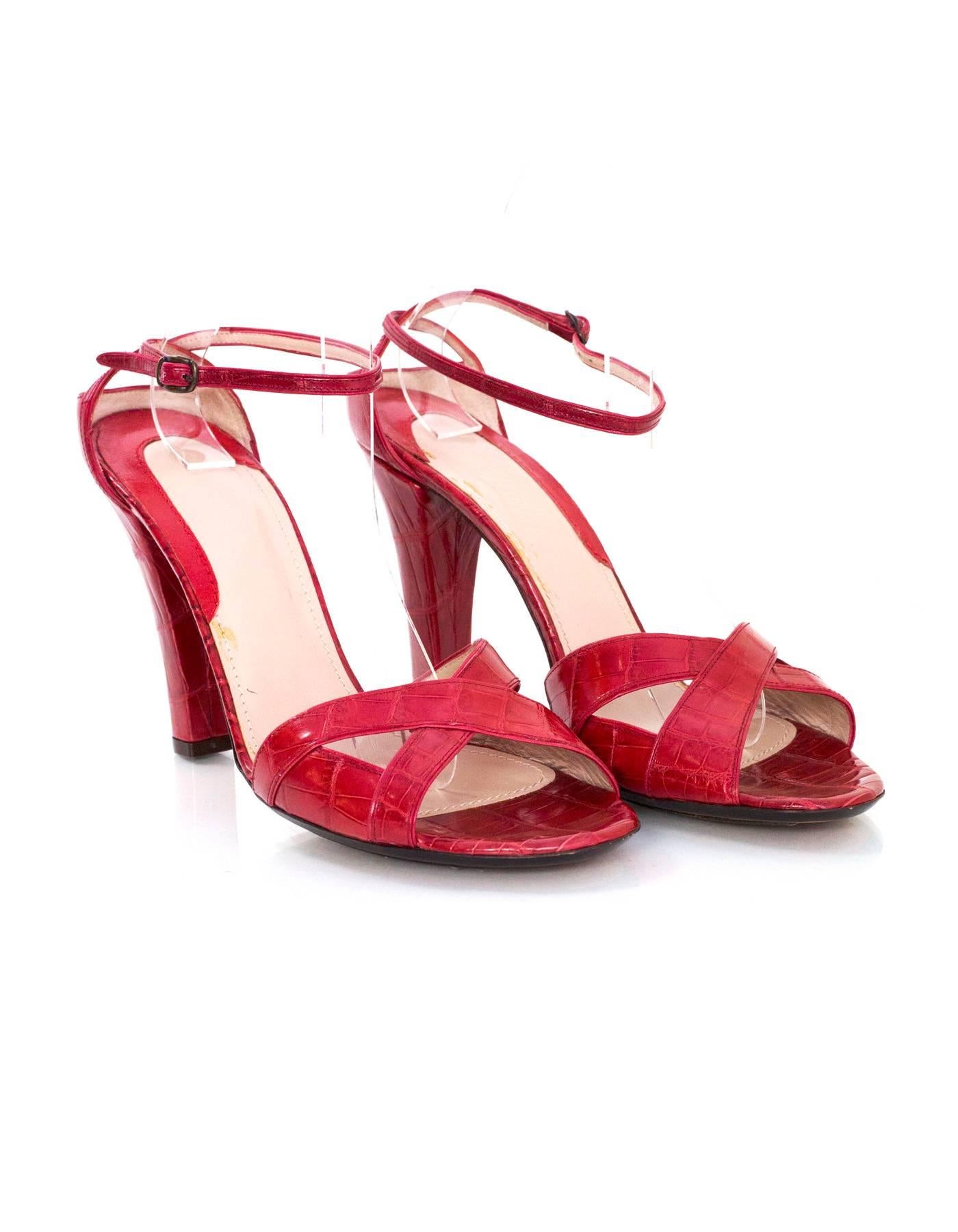 Brioni Red Crocodile Strappy Sandals sz 40 In Excellent Condition In New York, NY