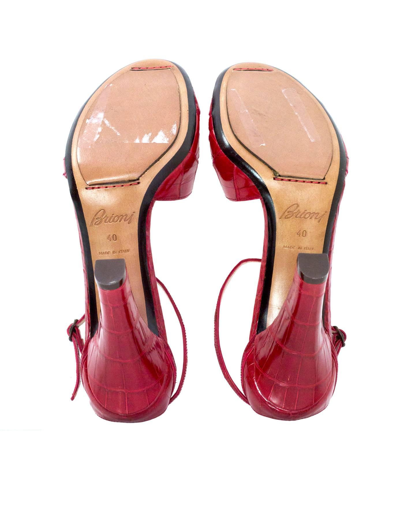 Brioni Red Crocodile Strappy Sandals sz 40 1