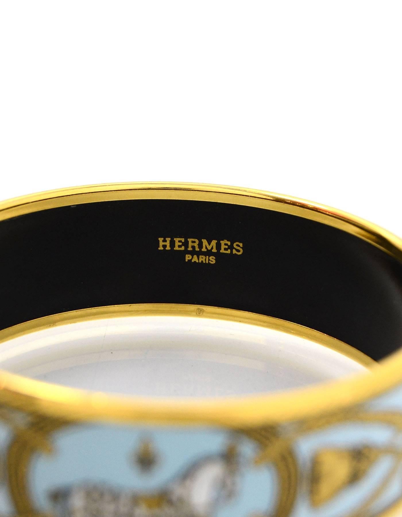 Hermes Blue and Gold Cloisonne Horse & Tassel Wide Enamel Bangle Bracelet sz 65 1