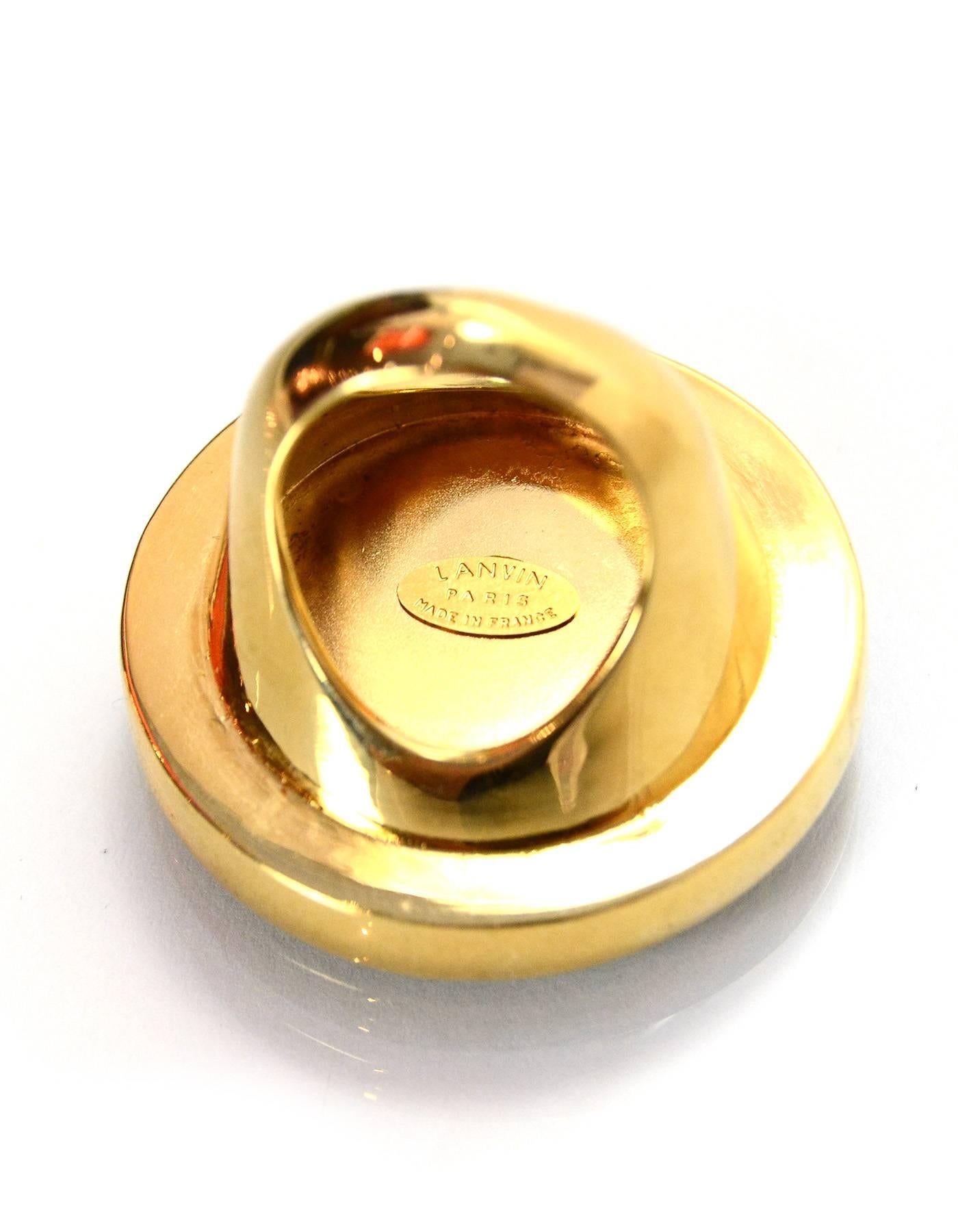 Women's or Men's Lanvin Goldtone and Crystal Logo Ring Sz 6.5