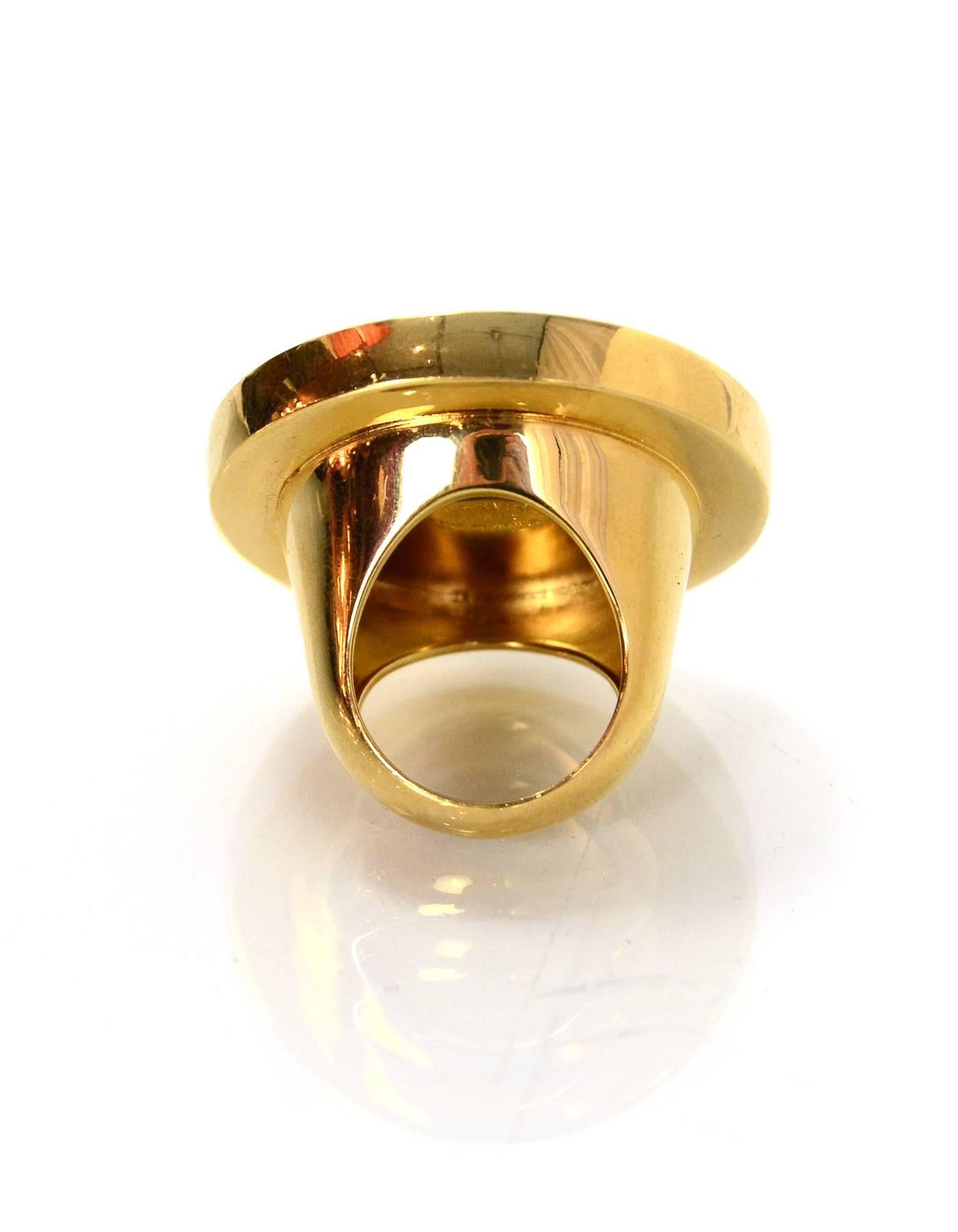 Lanvin Goldtone and Crystal Logo Ring Sz 6.5 In Excellent Condition In New York, NY
