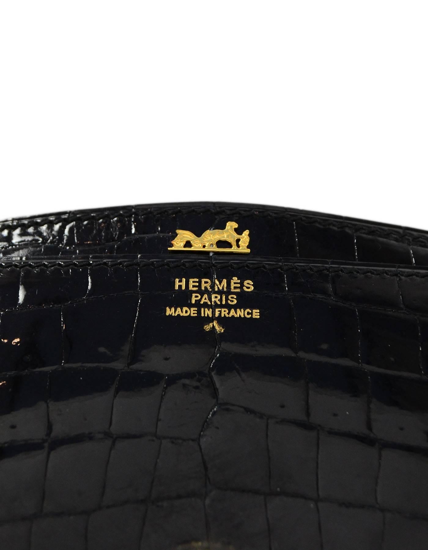 Hermes Vintage Black Porosus Crocodile Clutch Bag 1