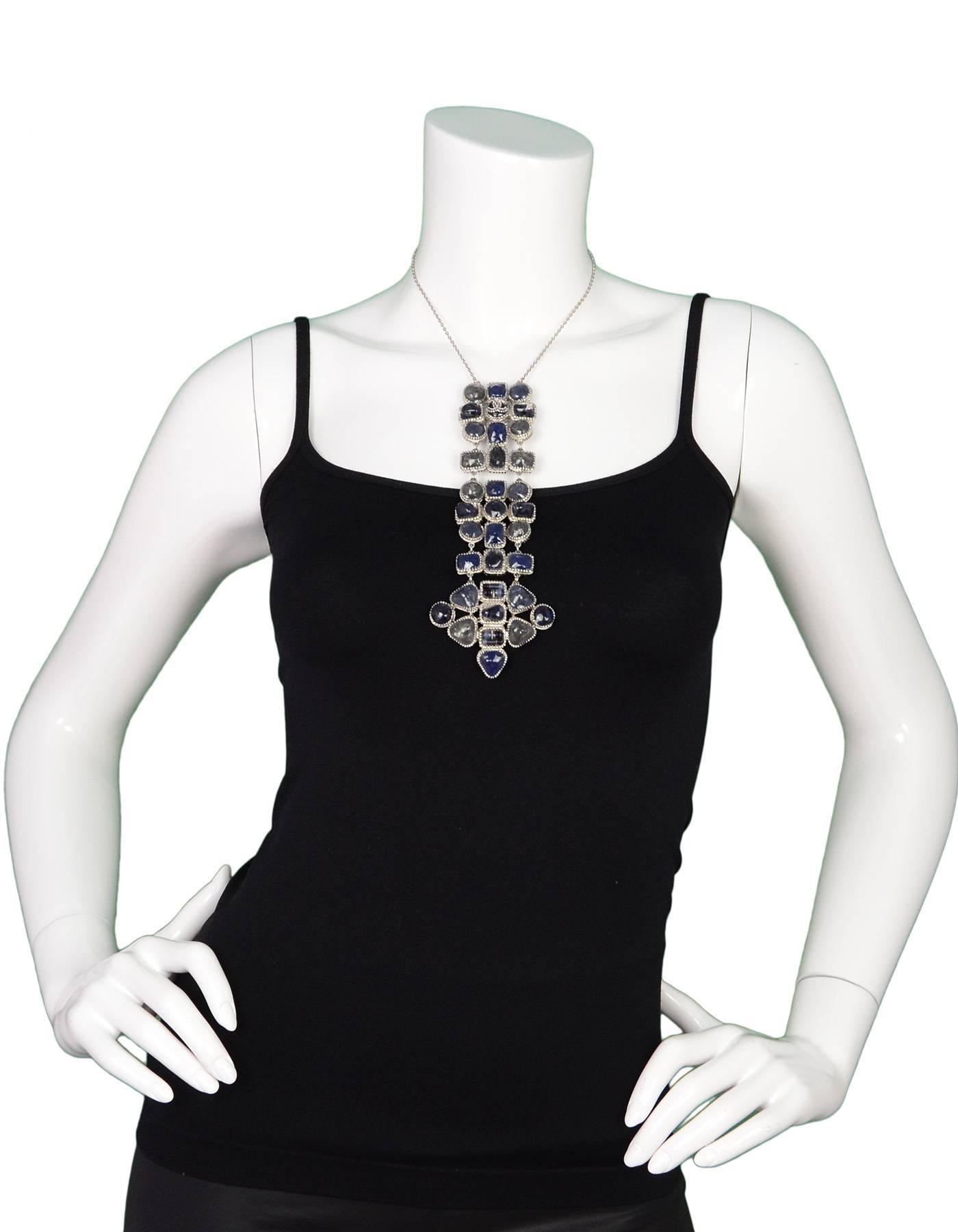 Chanel 2014 Paris/Dallas Blue Stone Long Pendant Necklace 2