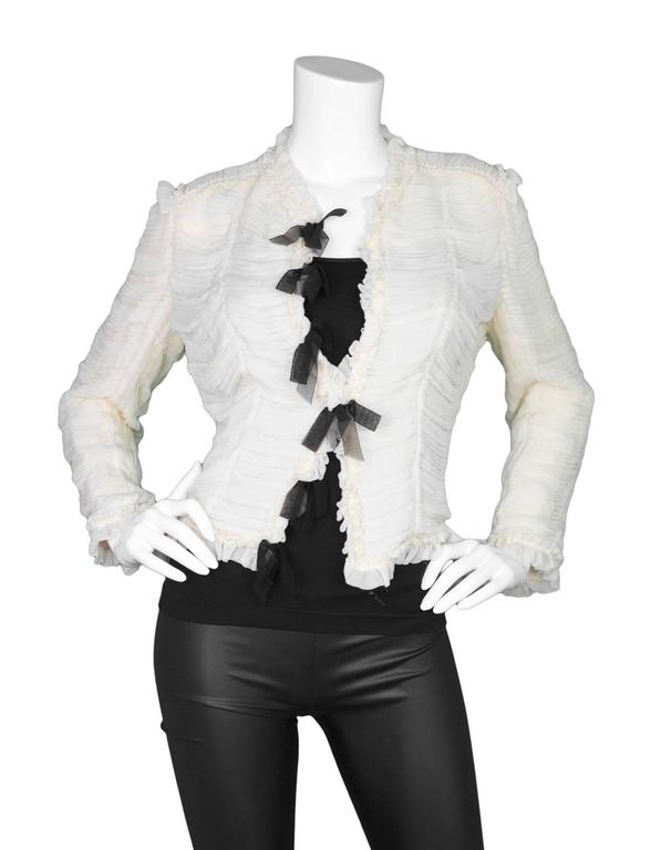 Chanel Cream and Black Silk Ruched Jacket sz FR42 at 1stDibs
