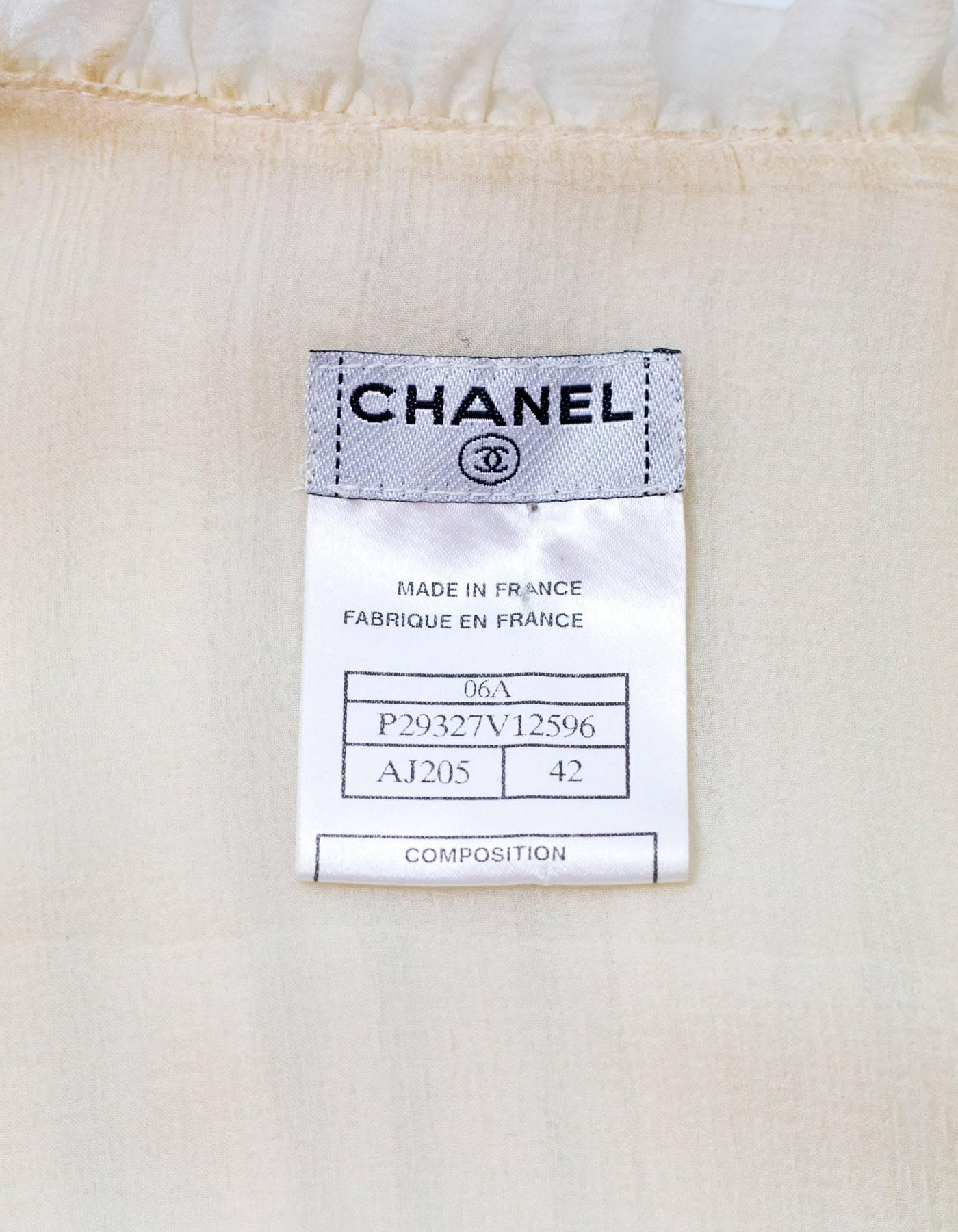 Women's Chanel Cream & Black Silk Ruched Jacket sz FR42