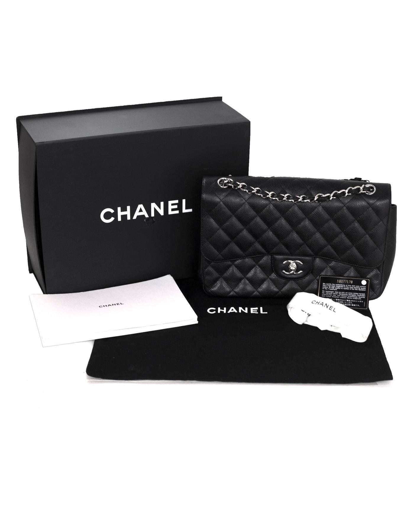 Chanel Black Caviar Leather Quilted Double Flap Jumbo Bag with SHW rt. $5, 900 5