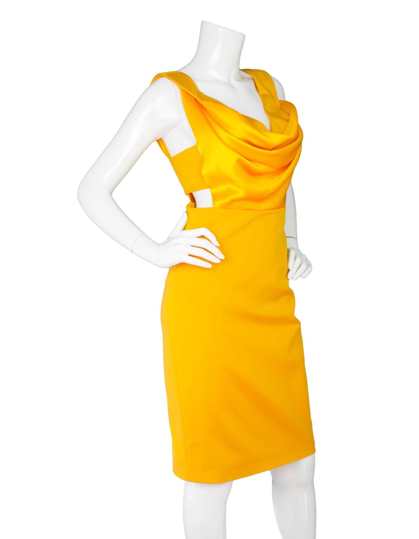 Cushnie ed Ochs Yellow Cut-Out Dress Sz 6

Made In: U.S.A.
Color: Yellow
Composition: 65% acetate, 29% nylon, 6% elastane
Lining: 94% silk, 6% elastane
Closure/Opening: Back zip closure
Overall Condition: Excellent pre-owned condition
Marked Size: