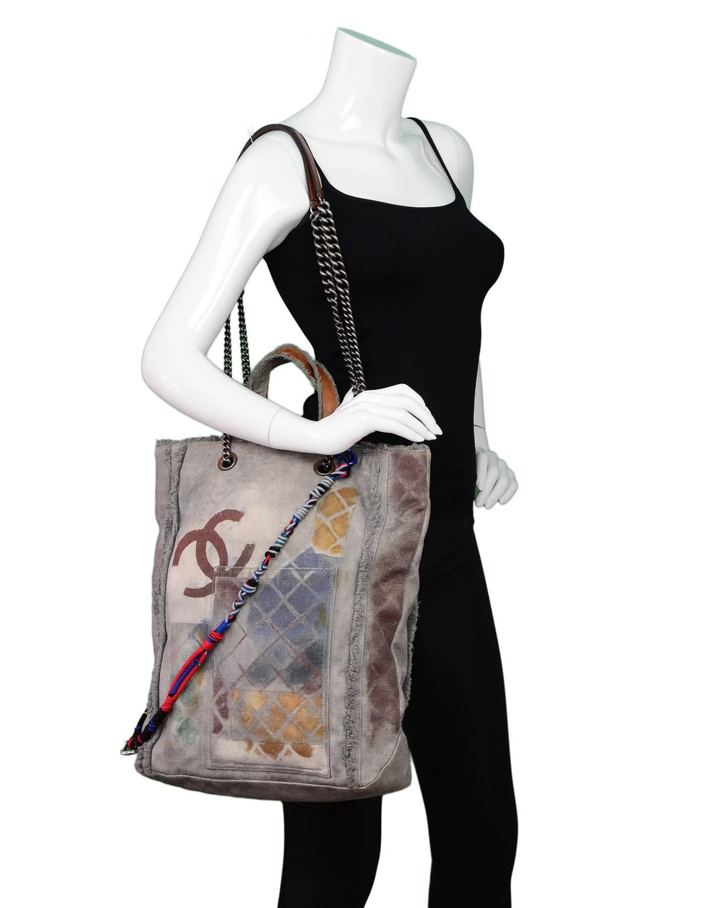 Chanel Collector's Sold Out Grey Canvas Printed Graffiti Tote Bag 2