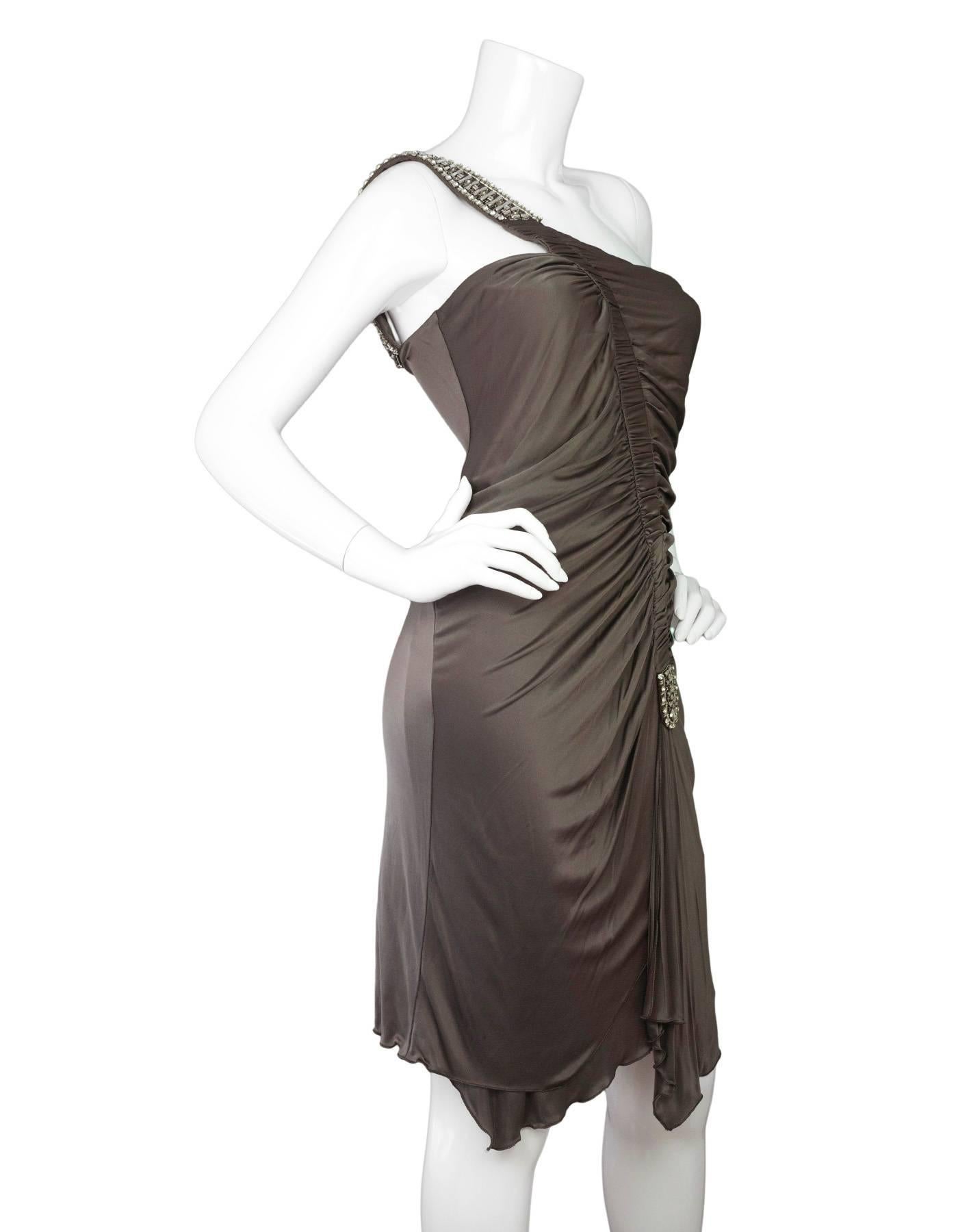 Black Roberto Cavalli Bronze Ruched One Shoulder Dress 