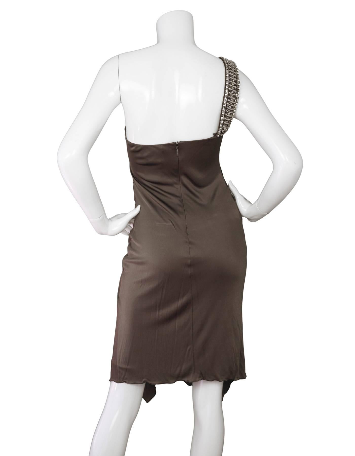 Roberto Cavalli Bronze Ruched One Shoulder Dress  In Excellent Condition In New York, NY