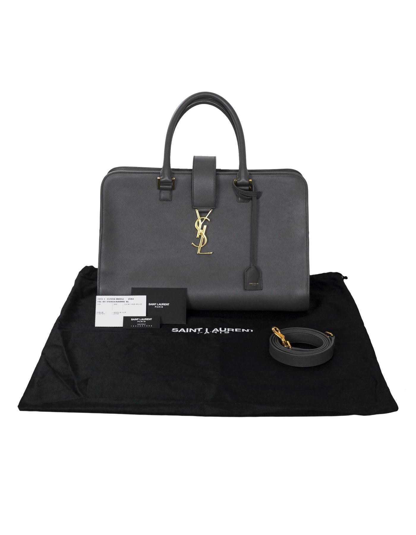 Saint Laurent Dark Anthracite Grey Medium Monogram Cabas Tote w/ Strap 1