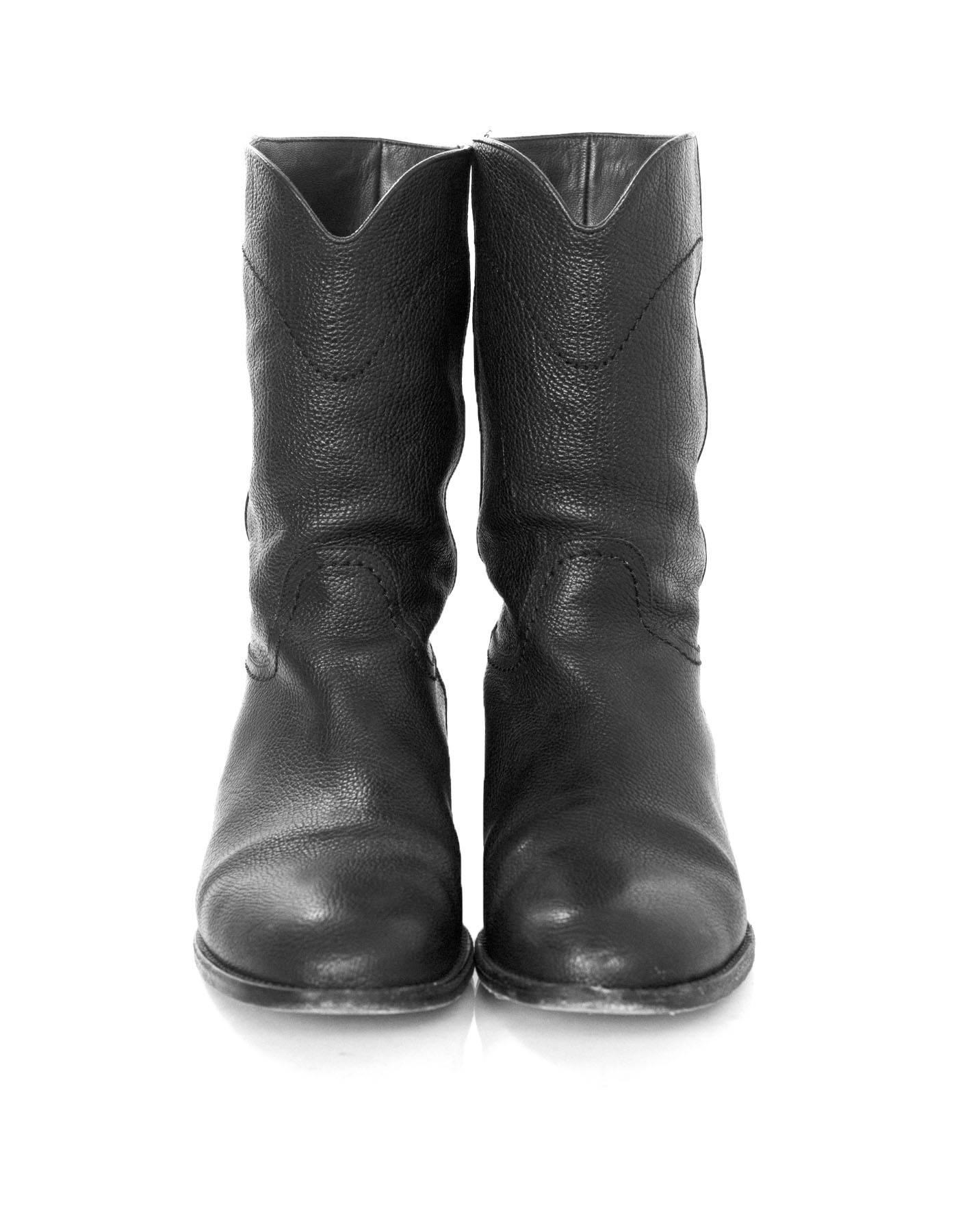 Chanel Black Leather Short Ascot Boots sz 42 In Excellent Condition In New York, NY