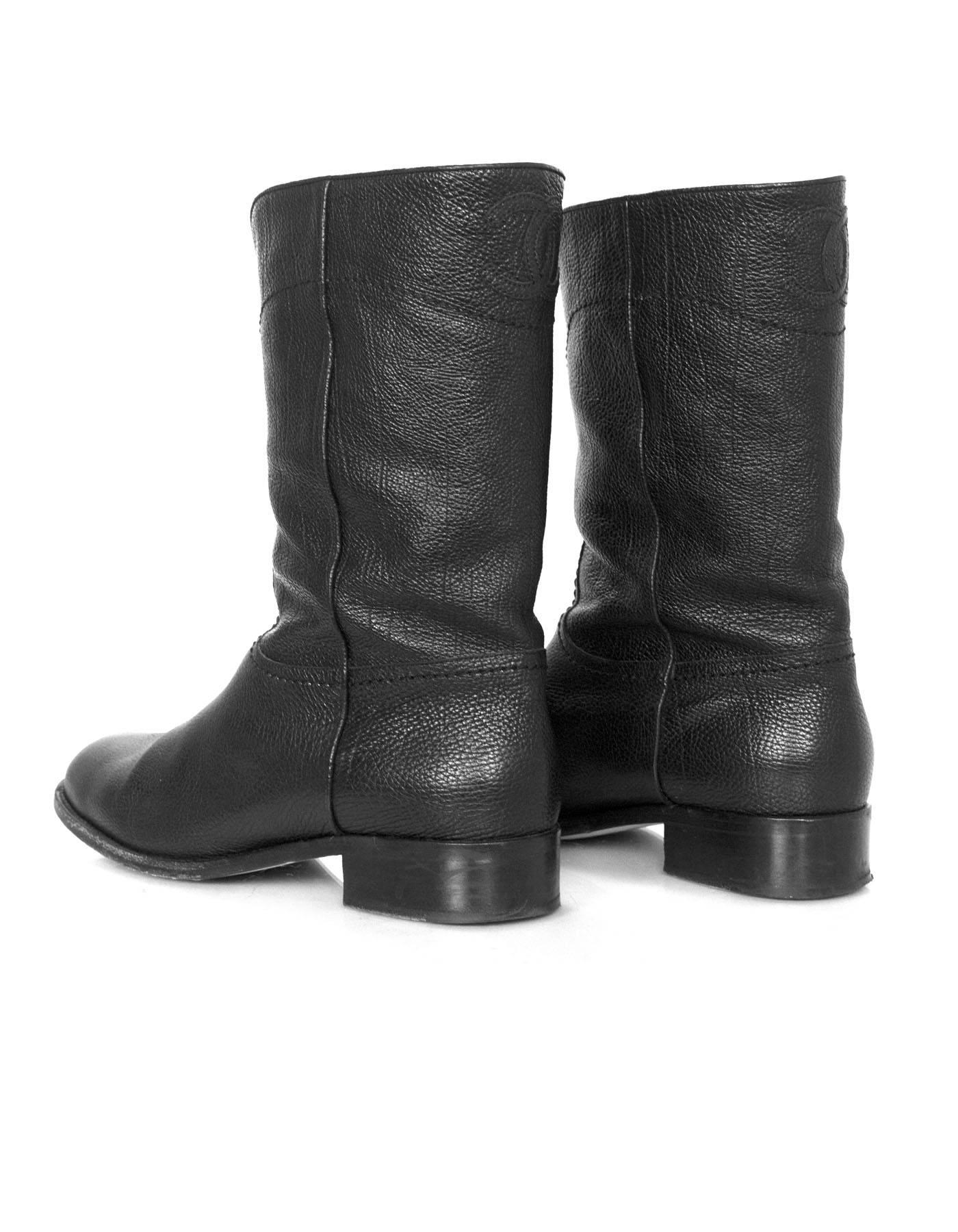 Chanel Black Leather Short Ascot Boots sz 42 1