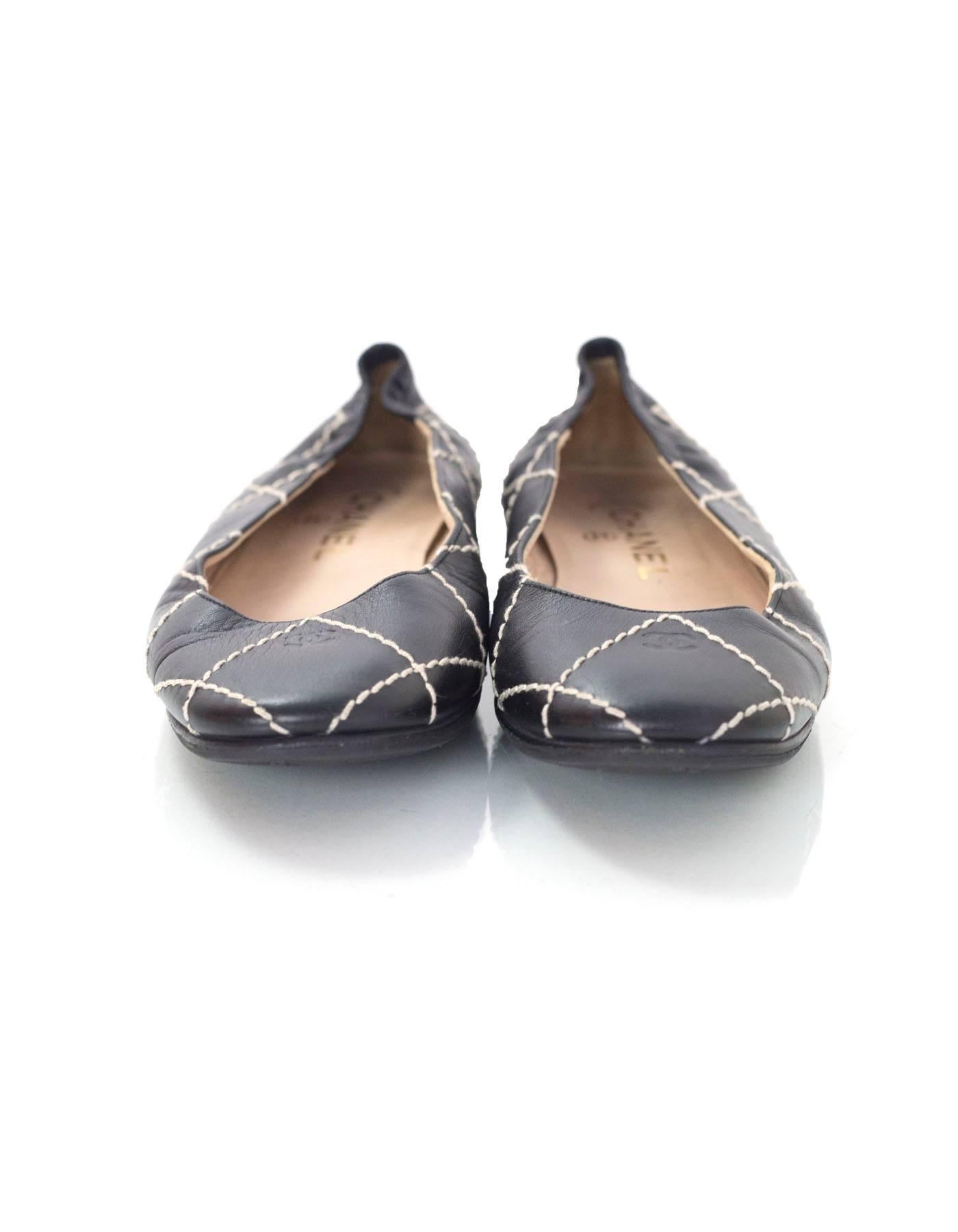 Women's Chanel Black & Beige Quilted Ballet Flats sz FR36