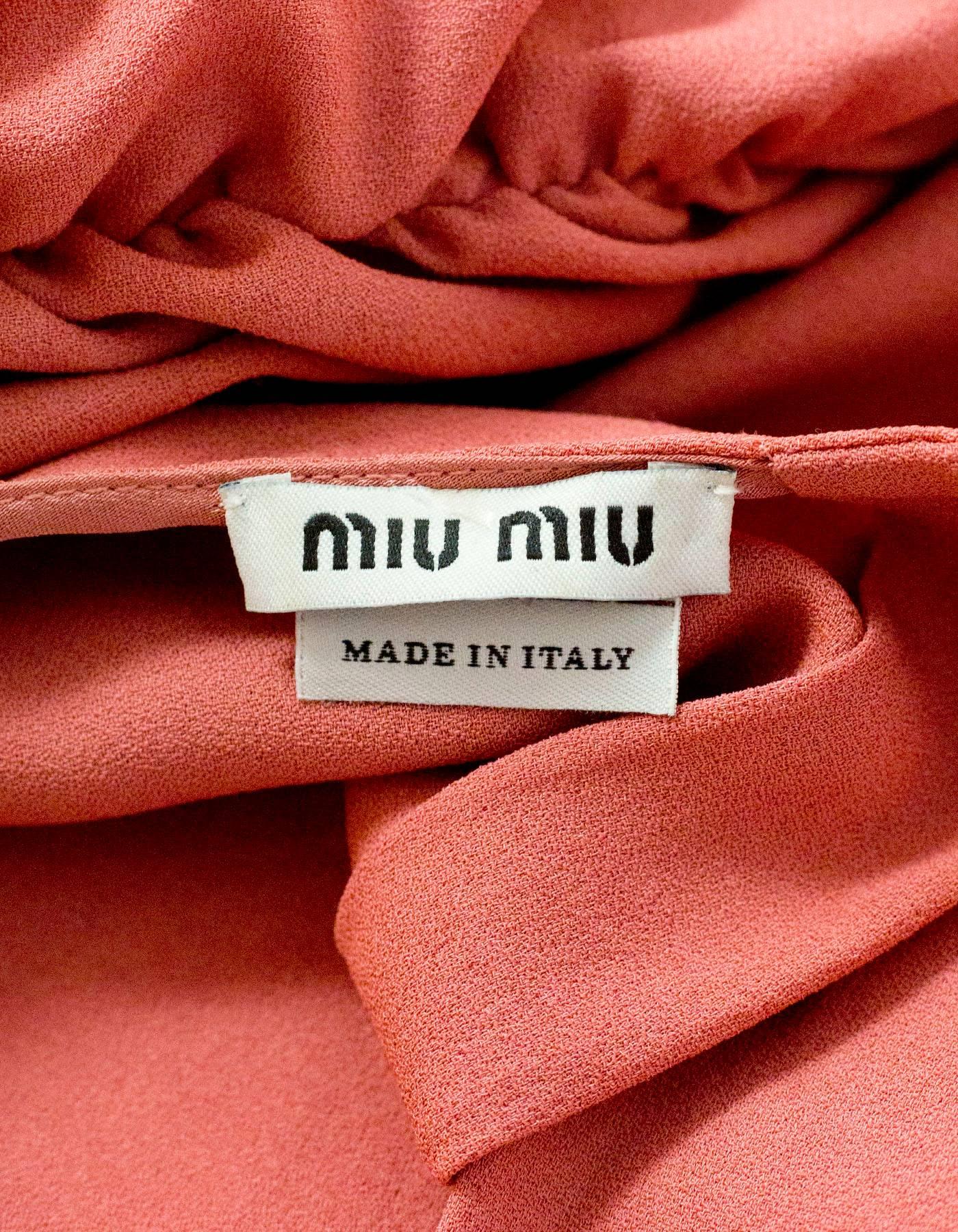 Miu Miu Rose Silk Short Sleeve Top sz IT48 1