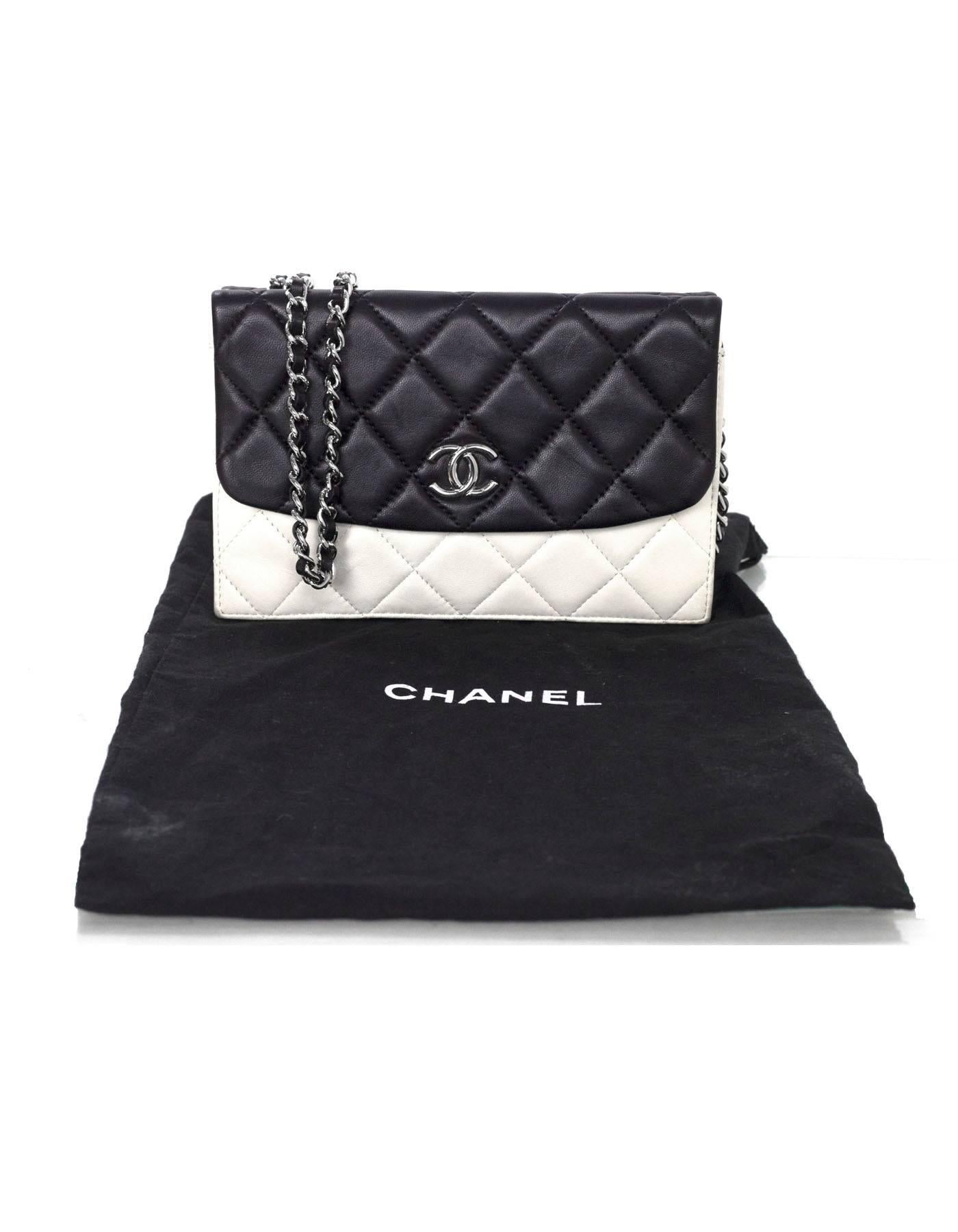 Chanel Black and White Quilted  Double Flap Crossbody Bag 5