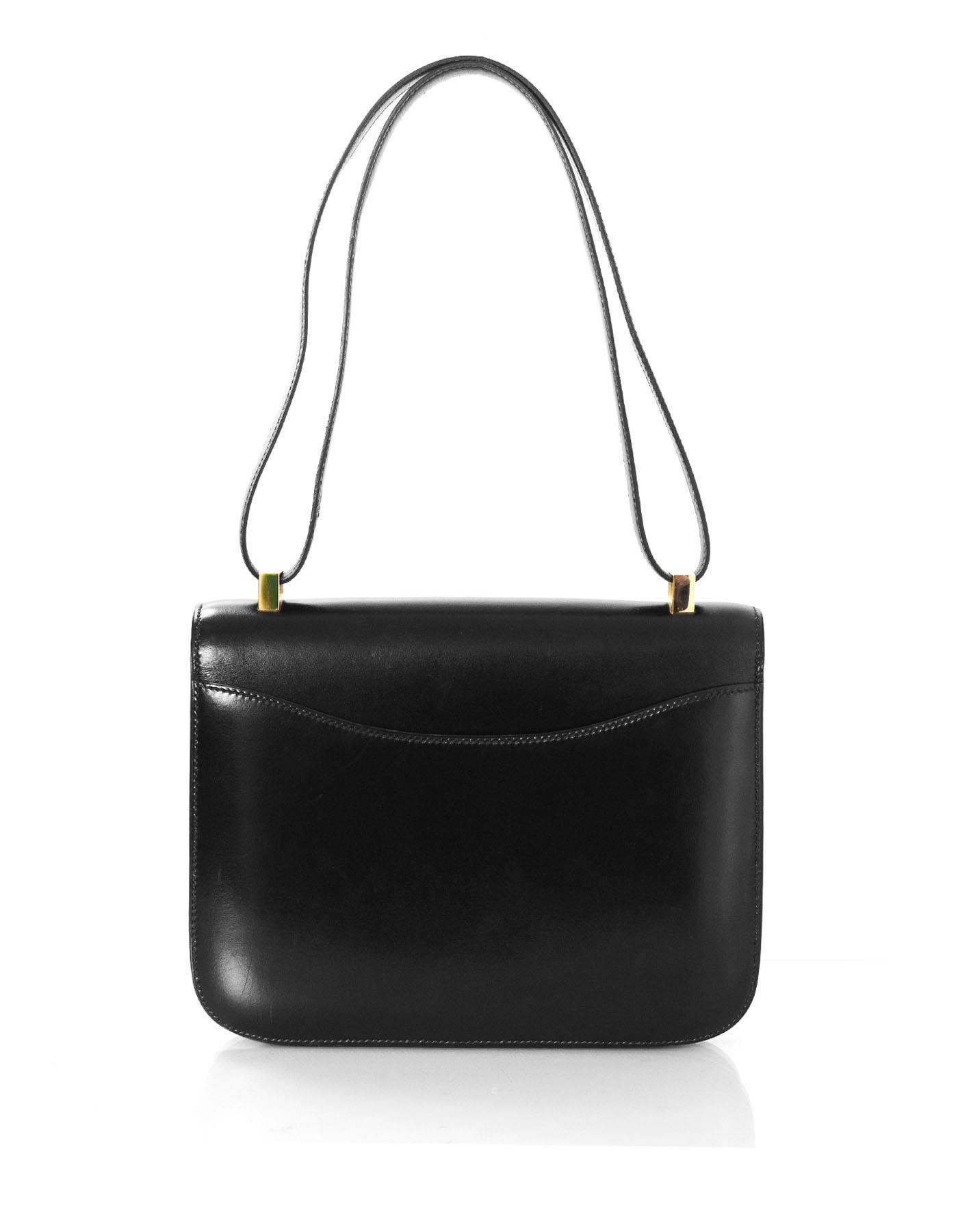 Hermes Vintage Black Box Leather Constance H 23cm Bag  In Excellent Condition In New York, NY