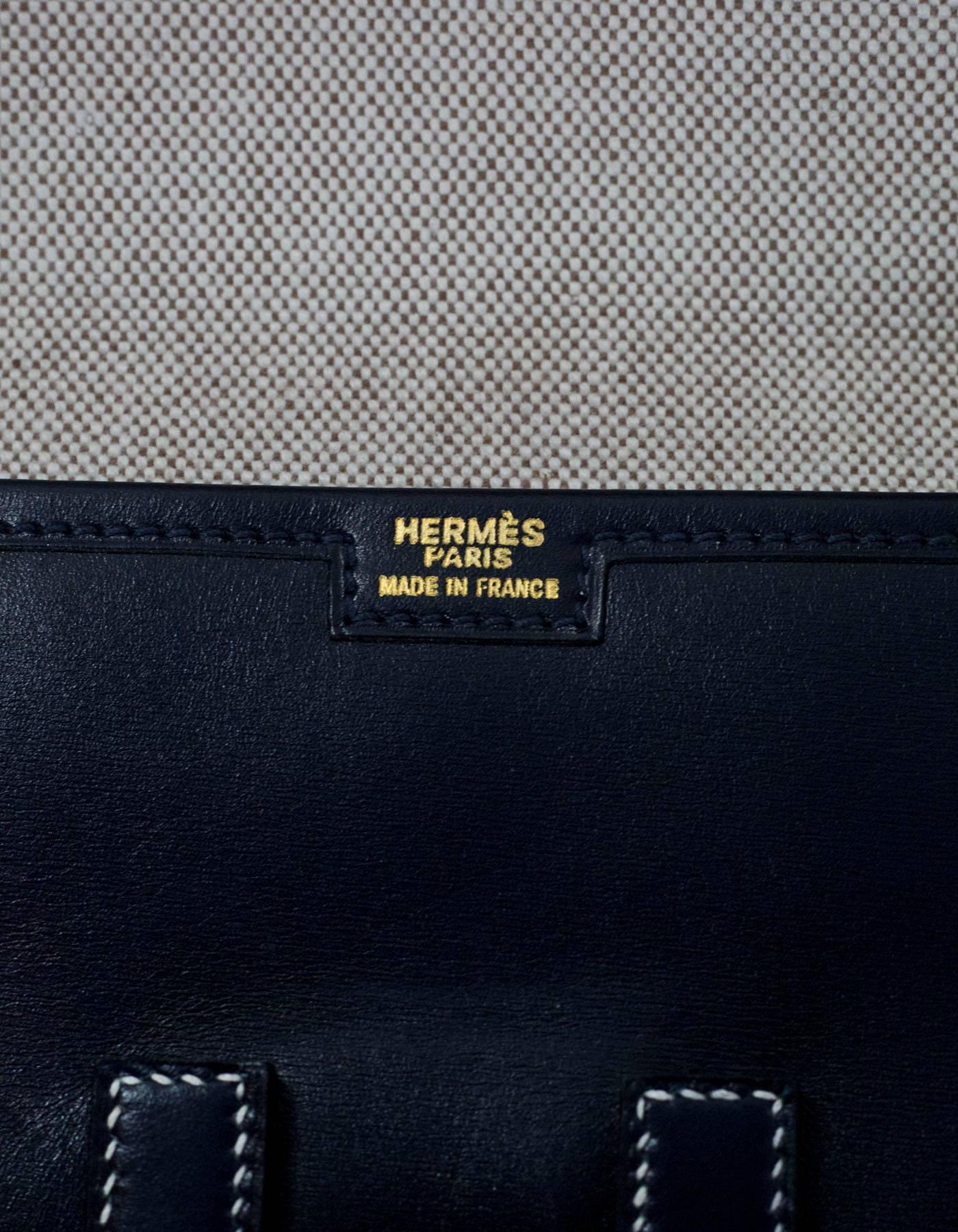 Women's Hermes Navy Leather Jige H PM 29cm Clutch Bag