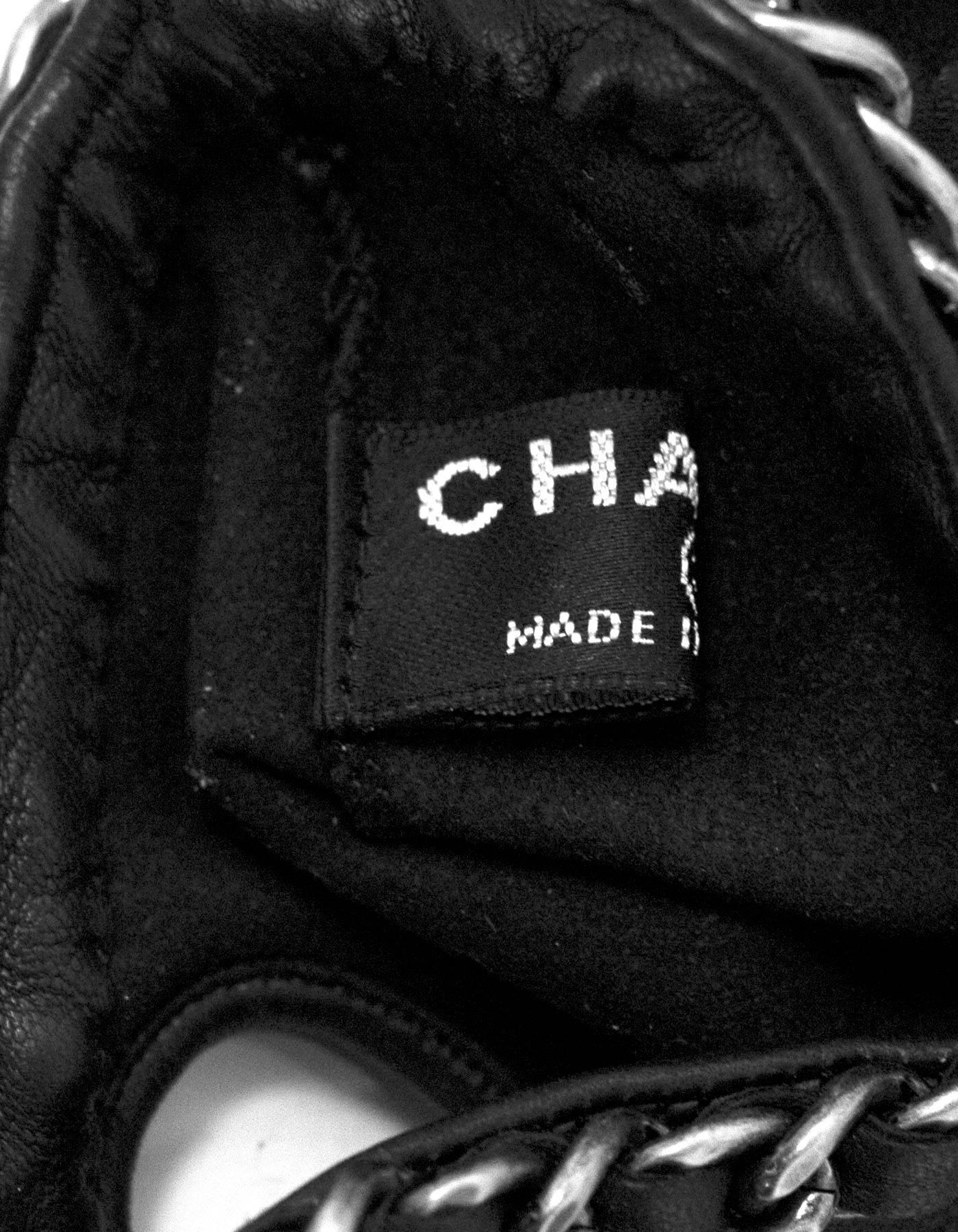 Chanel Black Leather Chain Around Finger-less Gloves Sz 7 1