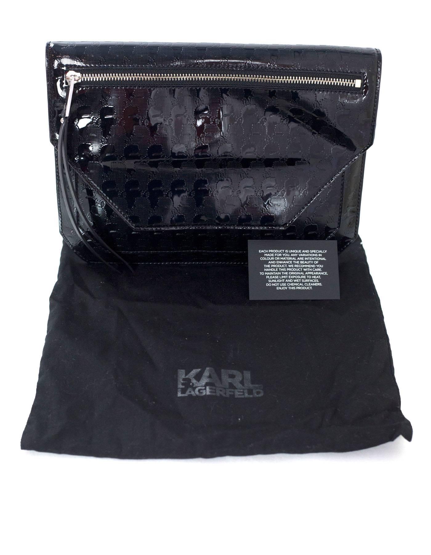 Karl Lagerfeld Black Patent Clutch Bag 6