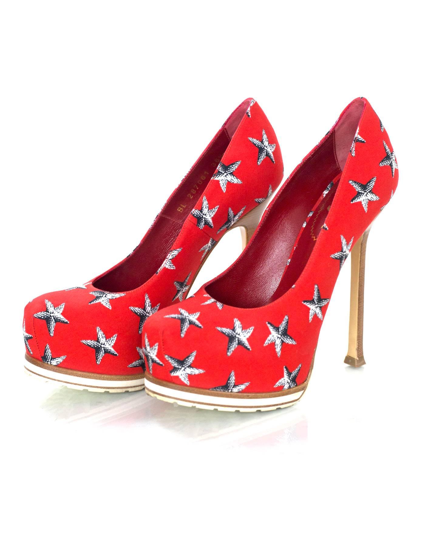 YSL Red Medium Starfish Tribtoo 105 Pumps Sz 36.5 rt. $895 In Excellent Condition In New York, NY