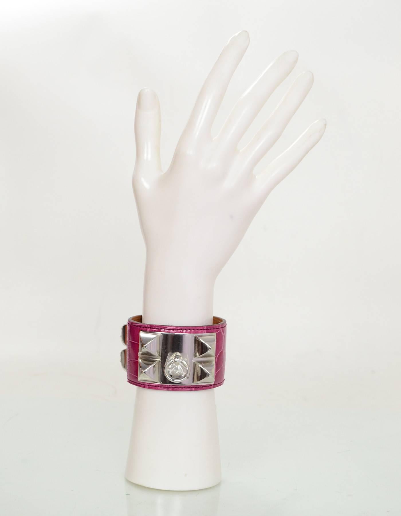 Hermes Pink Alligator Collier dc Chien CDC Cuff Bracelet Sz S NIB In Excellent Condition In New York, NY