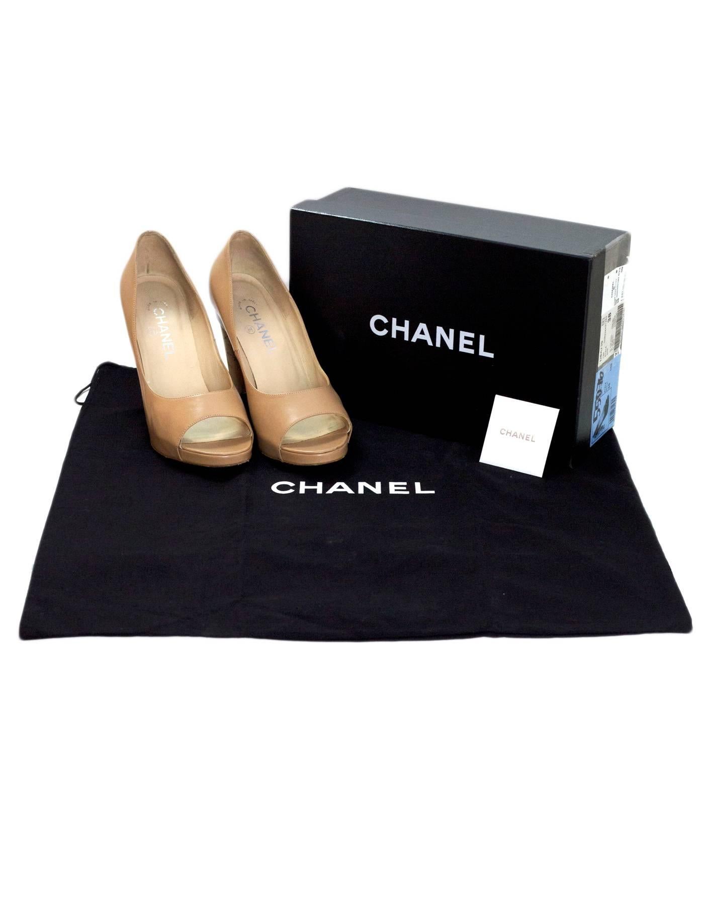 Chanel Nude Open-Toe Cork Heel Pumps Sz 38 3