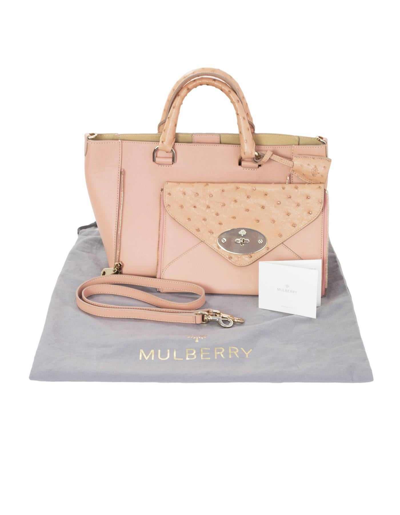 Mulberry Pink Leather and Ostrich Small Convertible Willow Tote Bag w/ Strap 3